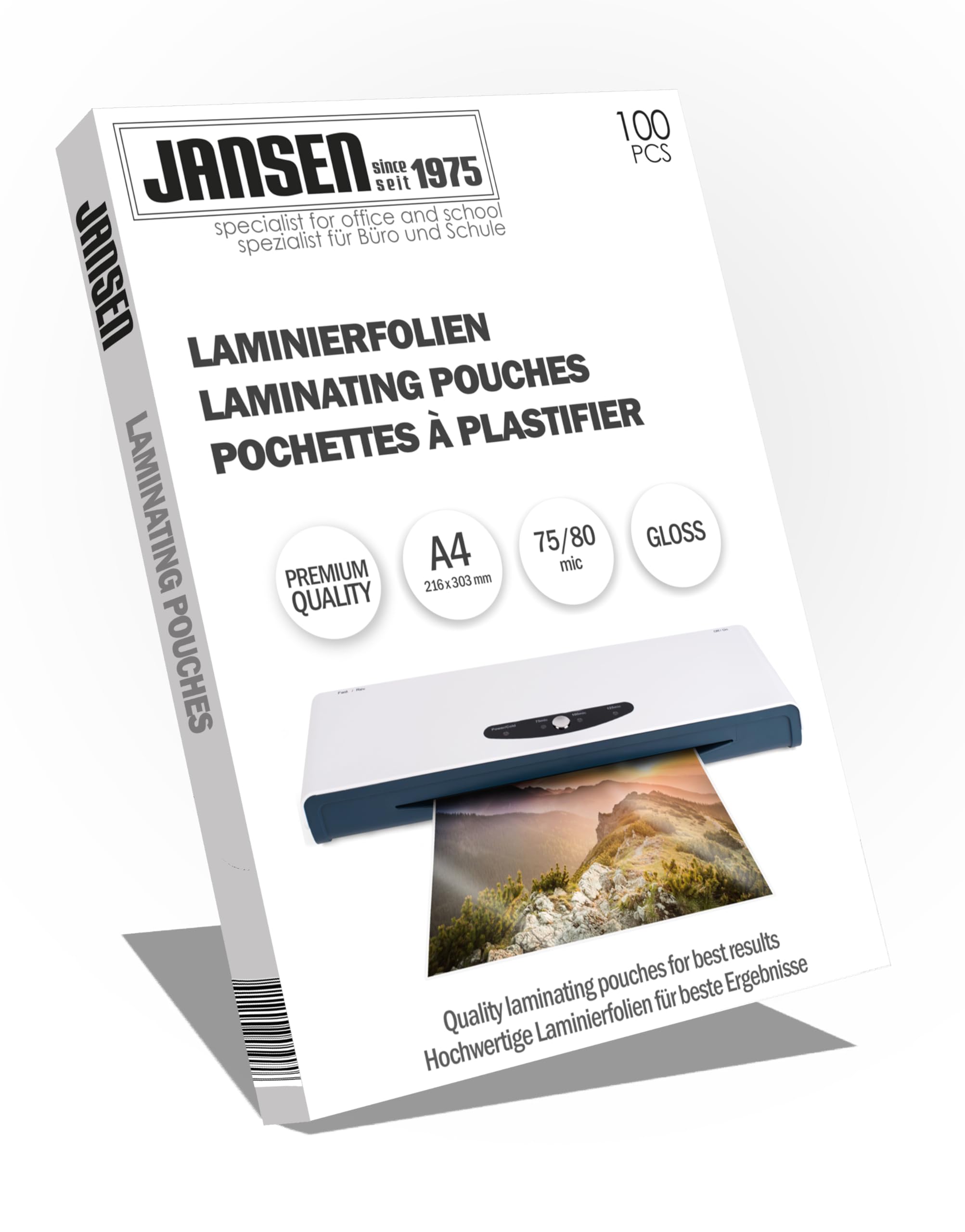 Jansen A4 Laminating Pouches - 75/80 Micron High Gloss Finish | Pack of 100 1