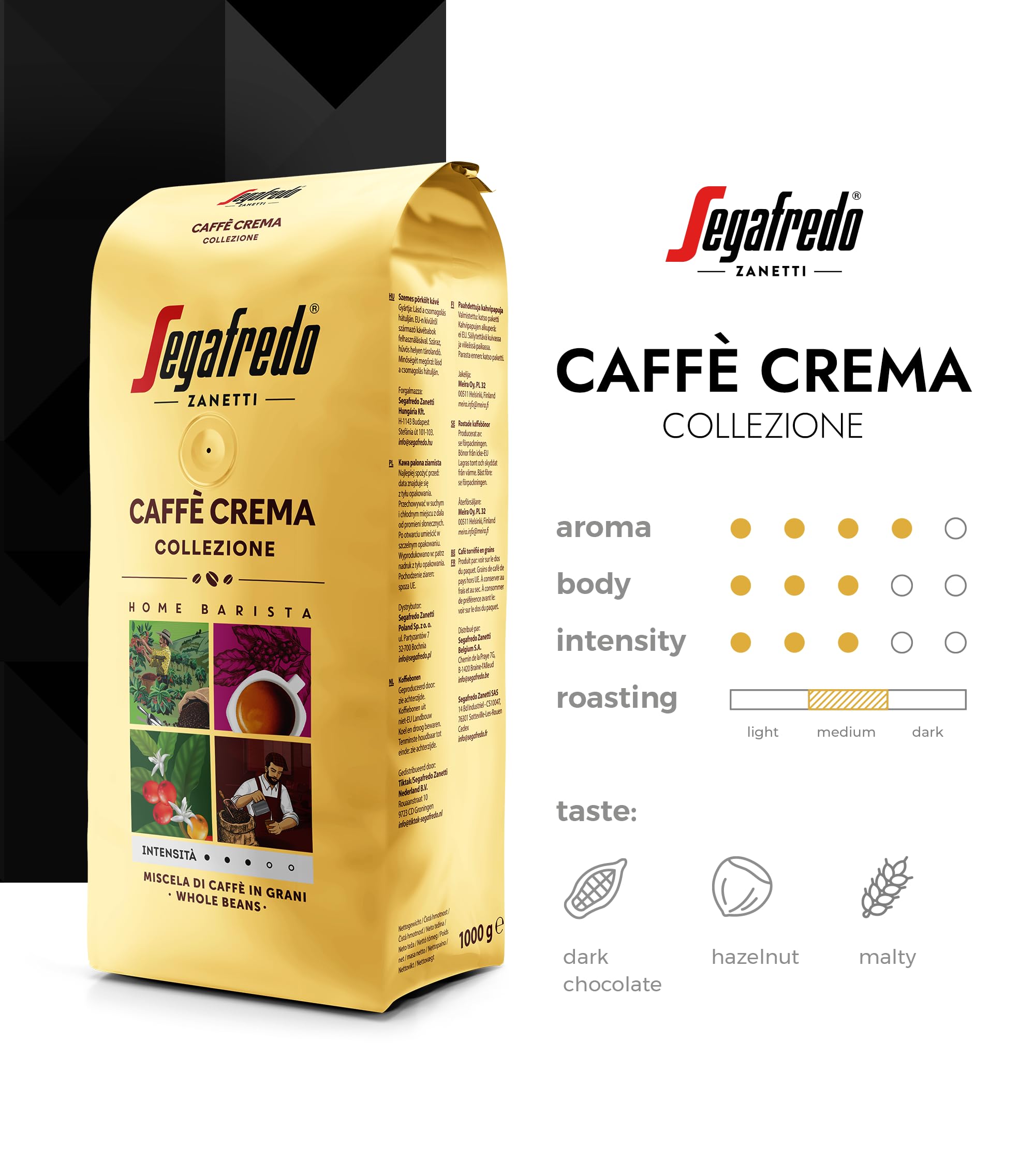 Segafredo Zanetti Caffè Crema Collezione Whole Coffee Beans 1kg