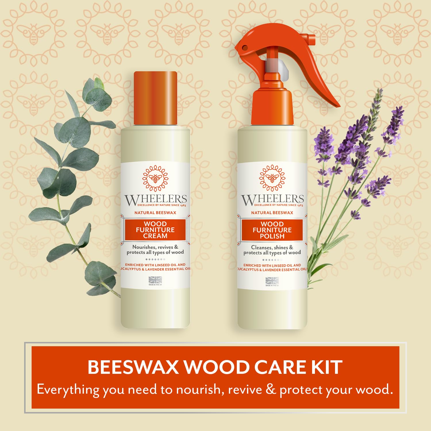 Wheelers Natural Beeswax Wood Care Kit - Restores & Protects All Wood Types | Eucalyptus & Lavender Scent