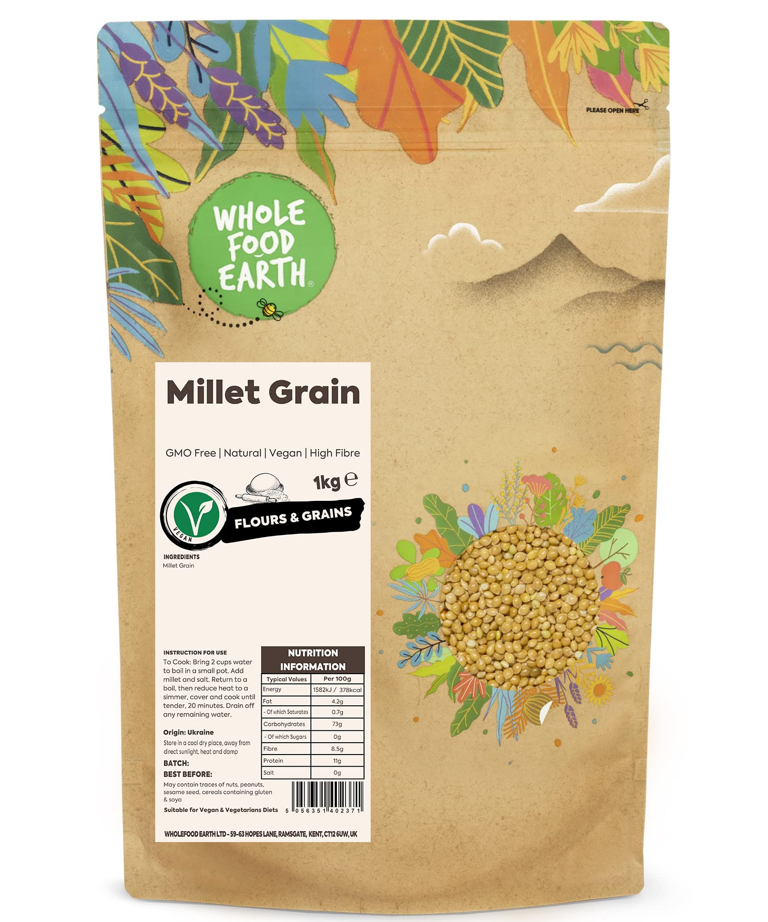 Wholefood Earth Millet Grain 1 kg - GMO Free, Gluten Free, High Fibre Whole Grain