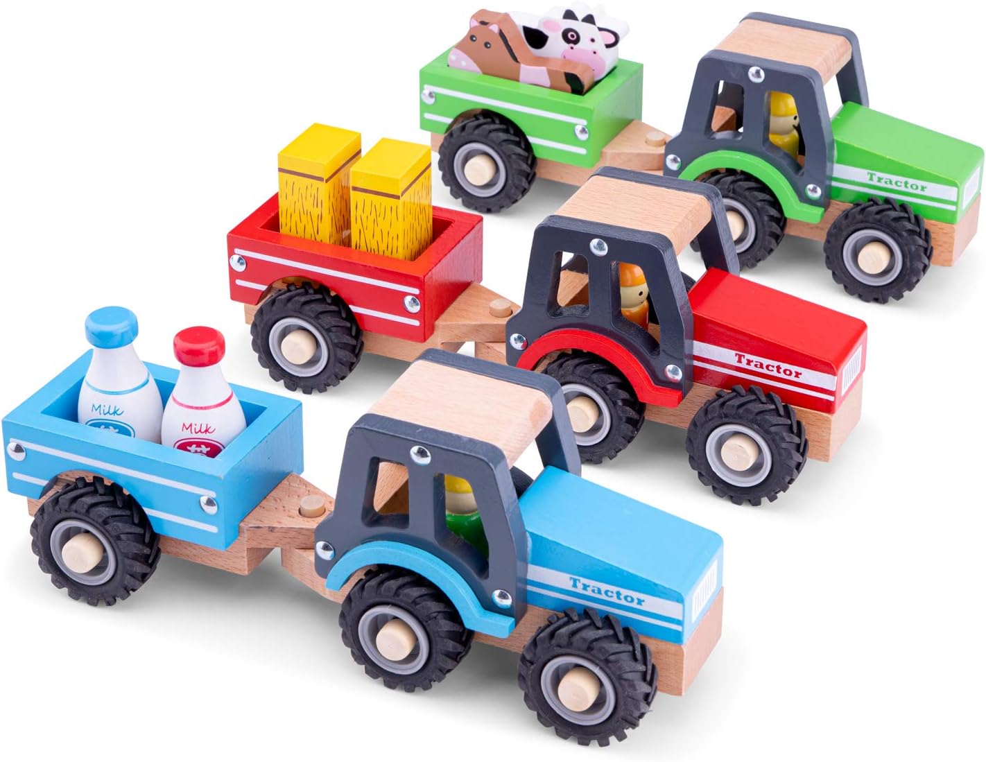 New Classic Toys 11941 Wooden Tractor with Trailer and Animals - Farm Playset for Toddlers 18 Months+ 8