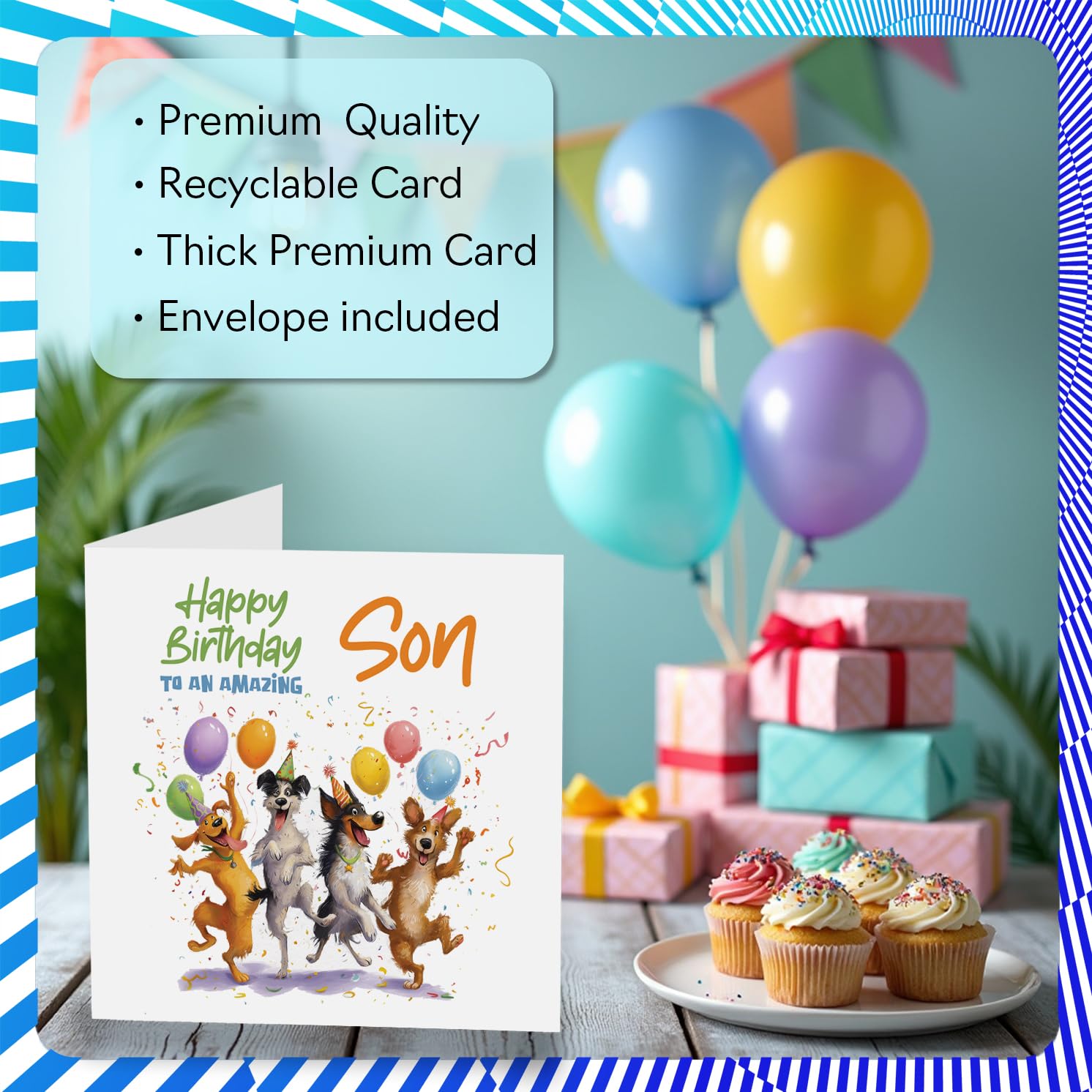 Stuff4 Playful Birthday Card for Son - Square Format | Blank Inside | Envelope Included 3