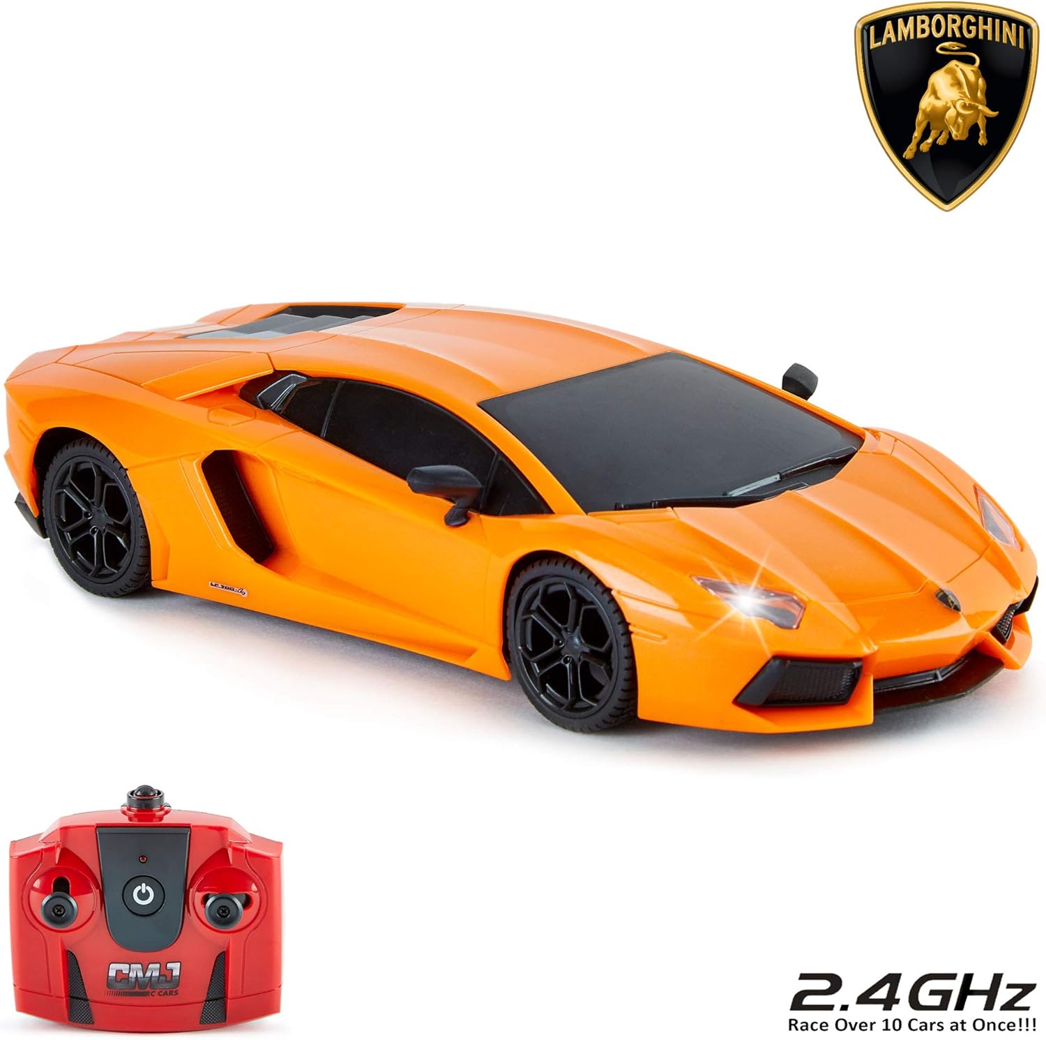 CMJ RC Cars Lamborghini Aventador LP700-4 1:24 Scale Remote Control Car with Working Lights (Orange)