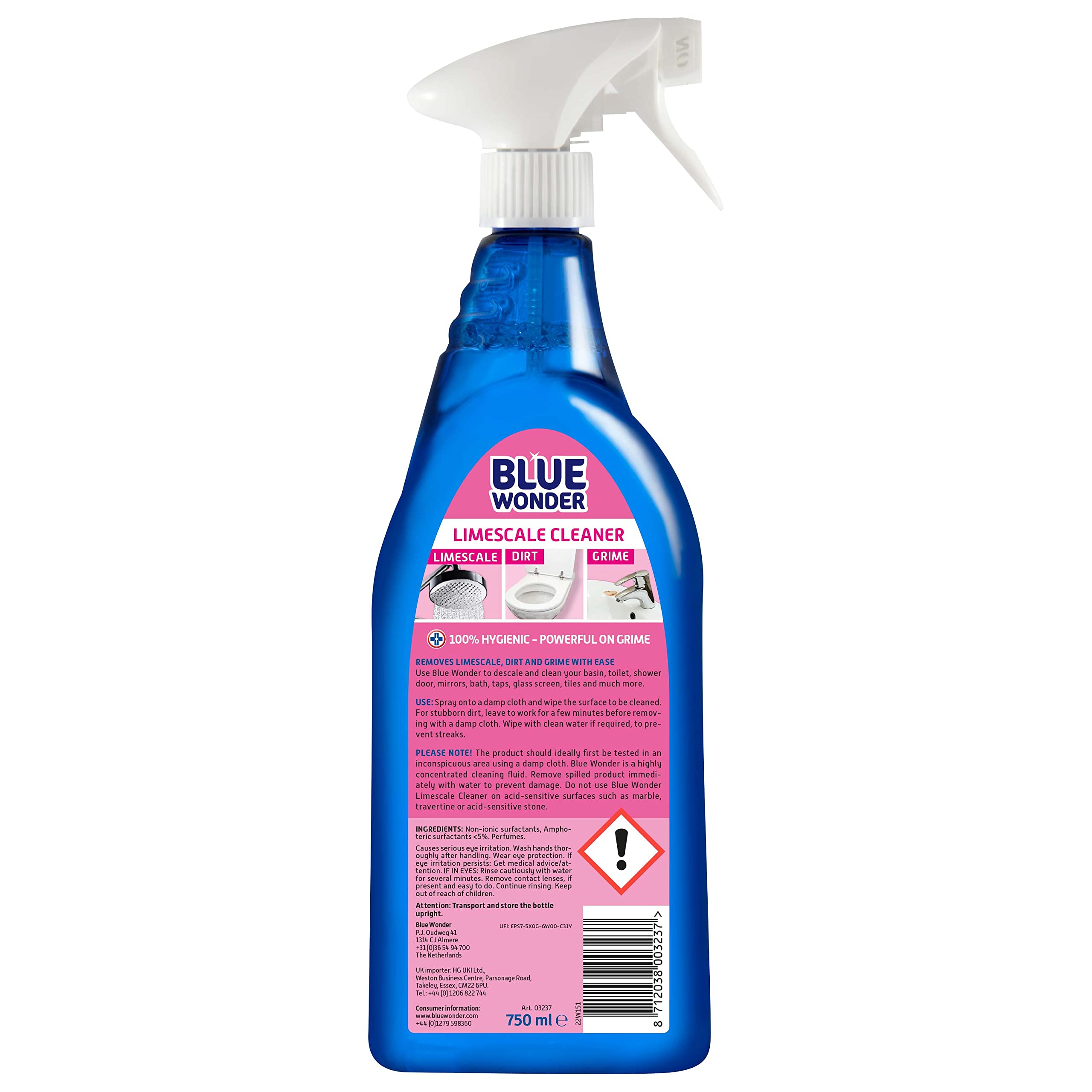 Blue Wonder Limescale Cleaner - Professional Grade Descaler Spray for Bathroom & Kitchen | 750 ml
