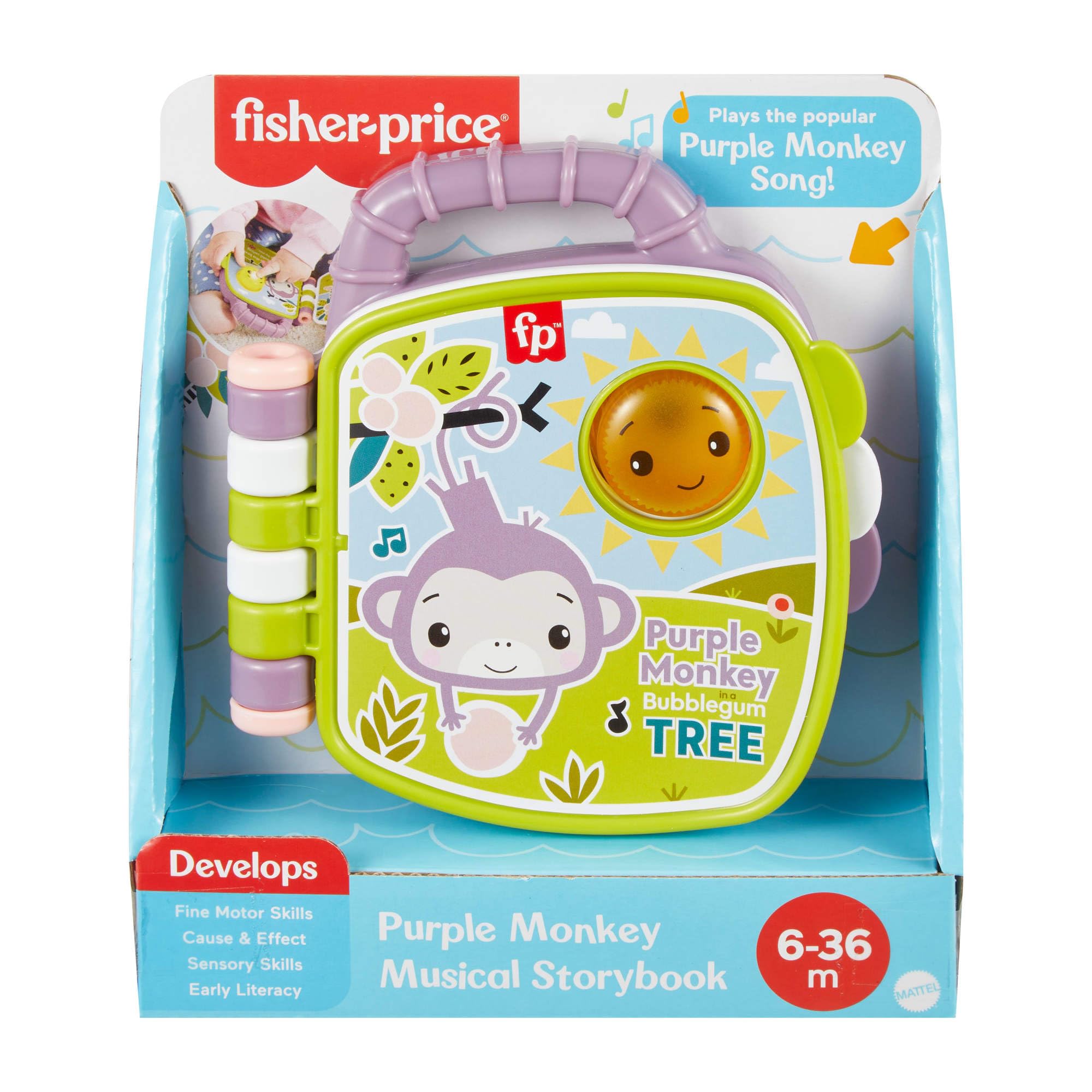 Fisher-Price Purple Monkey Musical Storybook - Lights, Sounds & Song for Babies 6M+
