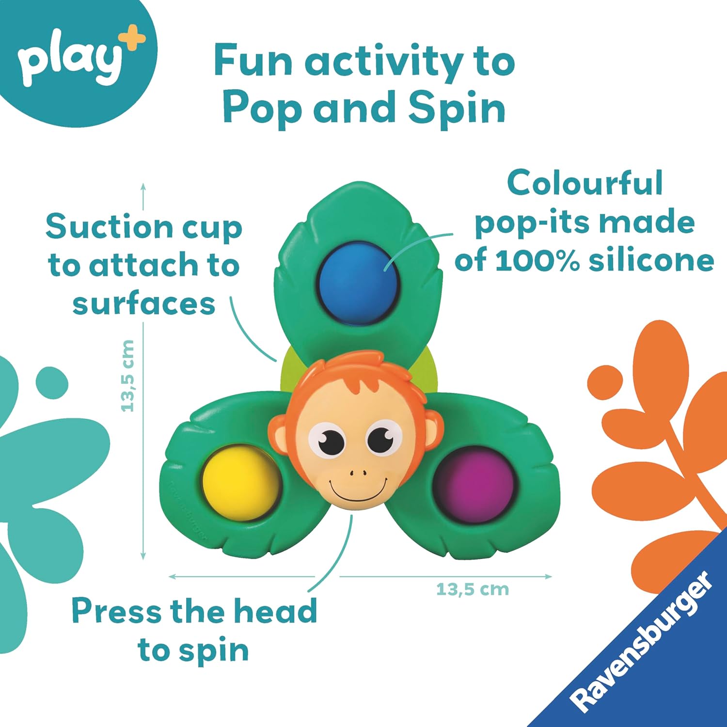 Ravensburger Play+ Spin & Pop Orangutan - Sensory Spinner Toy for Babies 6 Months+ 3