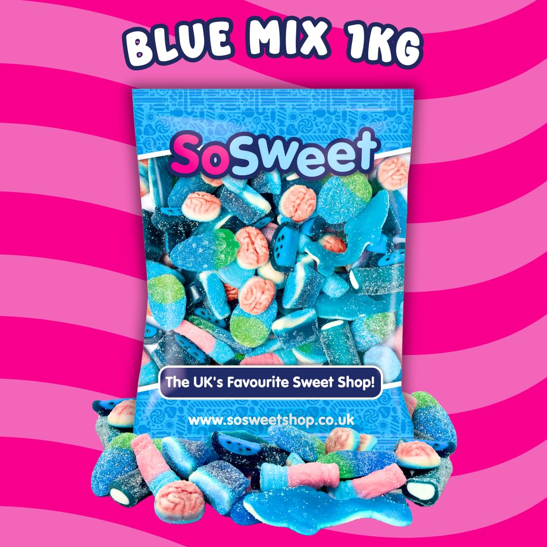 SoSweet Blue Sweet Mix – 1 kg fruchtige Süßigkeiten zum Selbermachen mit blauem Thema für Partys, Babypartys und Veranstaltungen