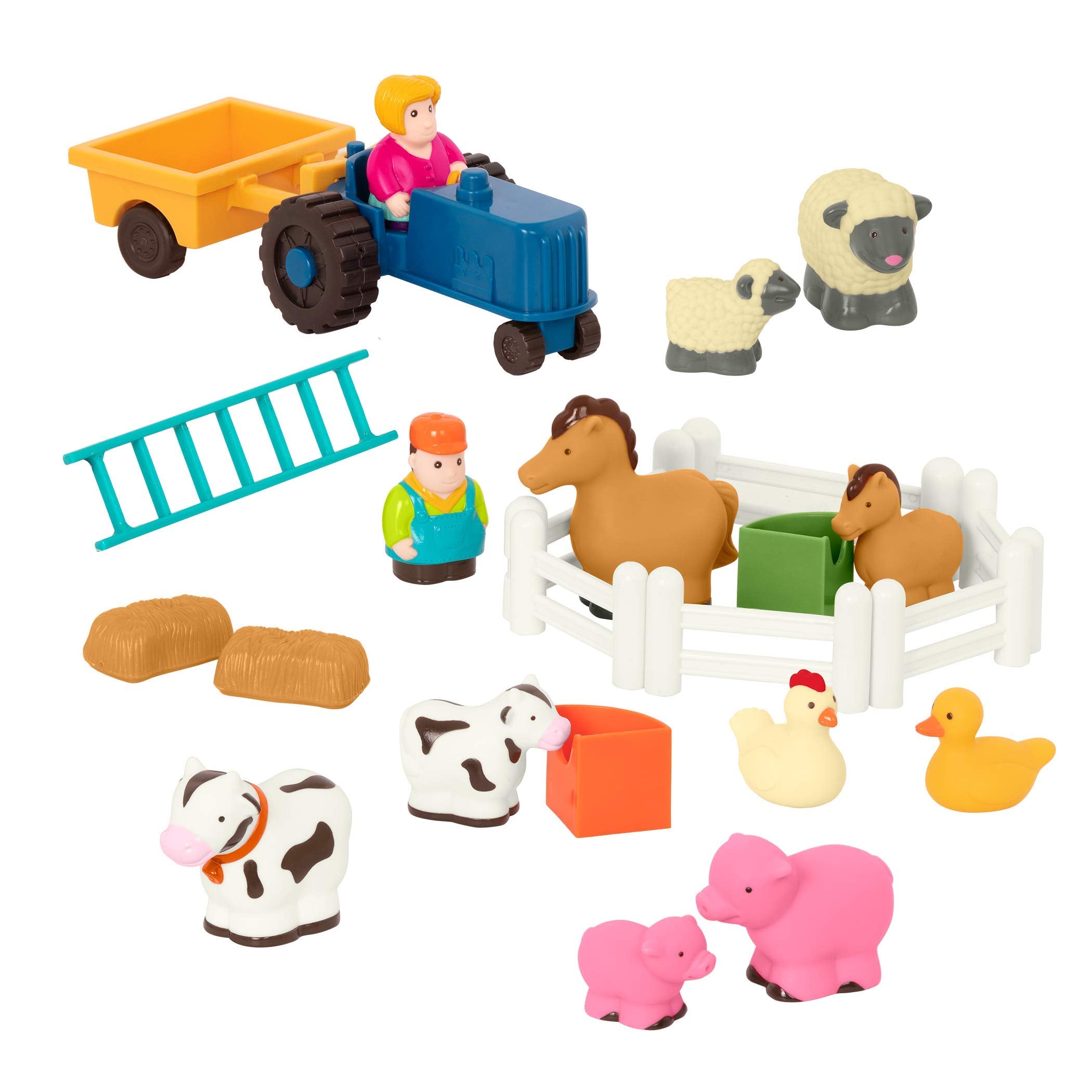 Battat Farm Animal Play Set - 25-Piece Farm Playset with Tractor, Animals & Fences