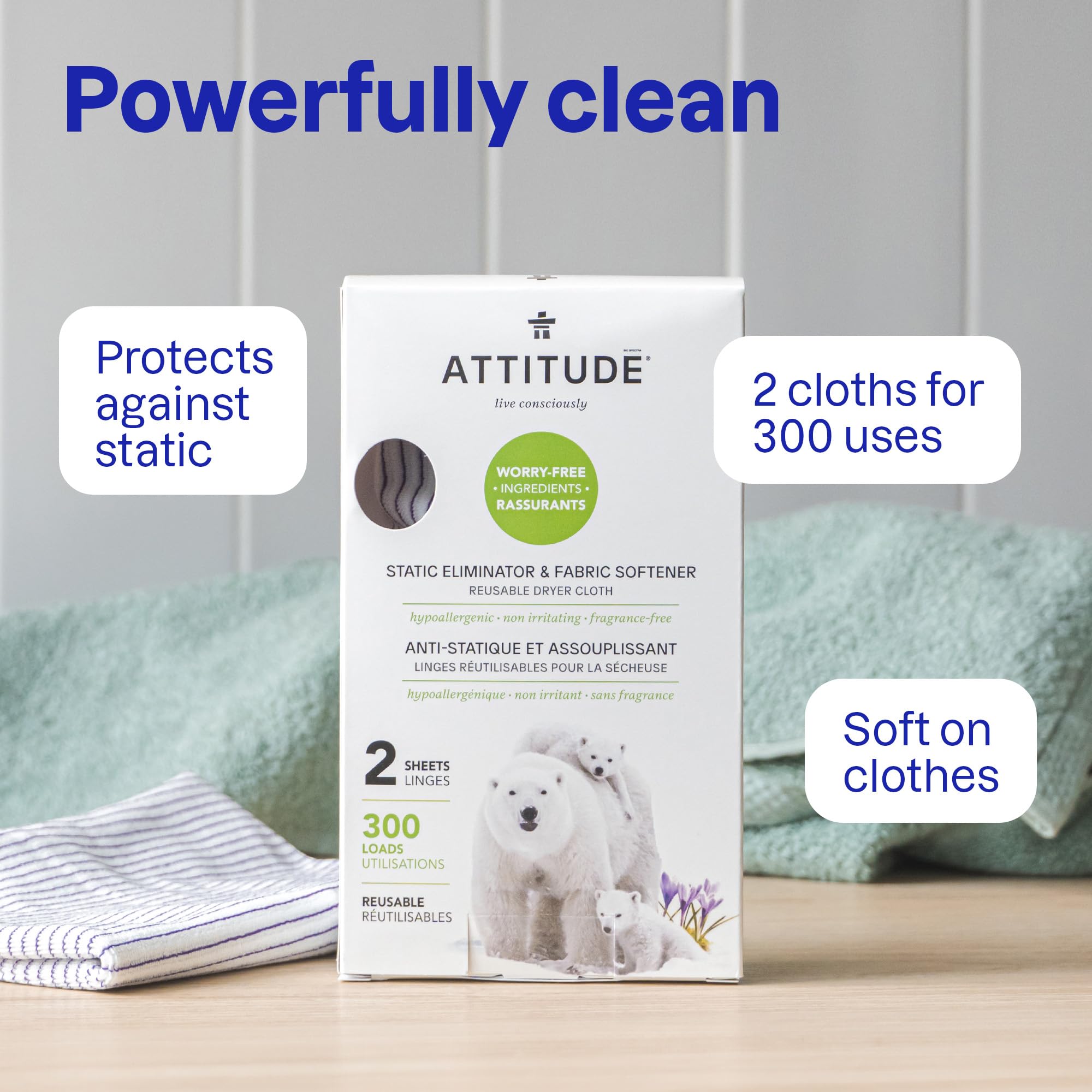 ATTITUDE Reusable Dryer Sheets - Static Eliminator & Fabric Softener