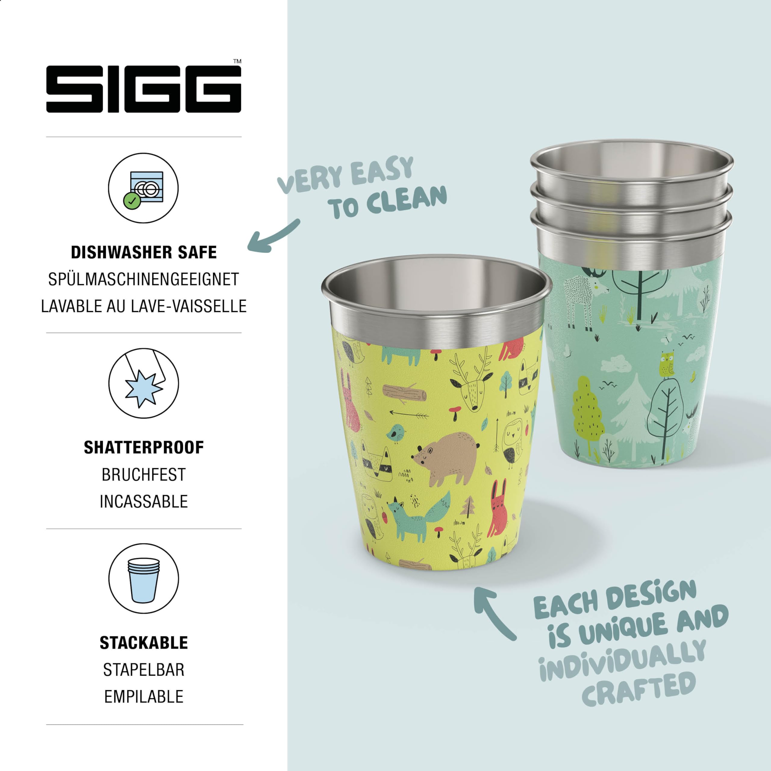 Sigg Kids Stainless Steel Cup Set - 4-Pack with Colorful Designs for Home & On-the-Go 4