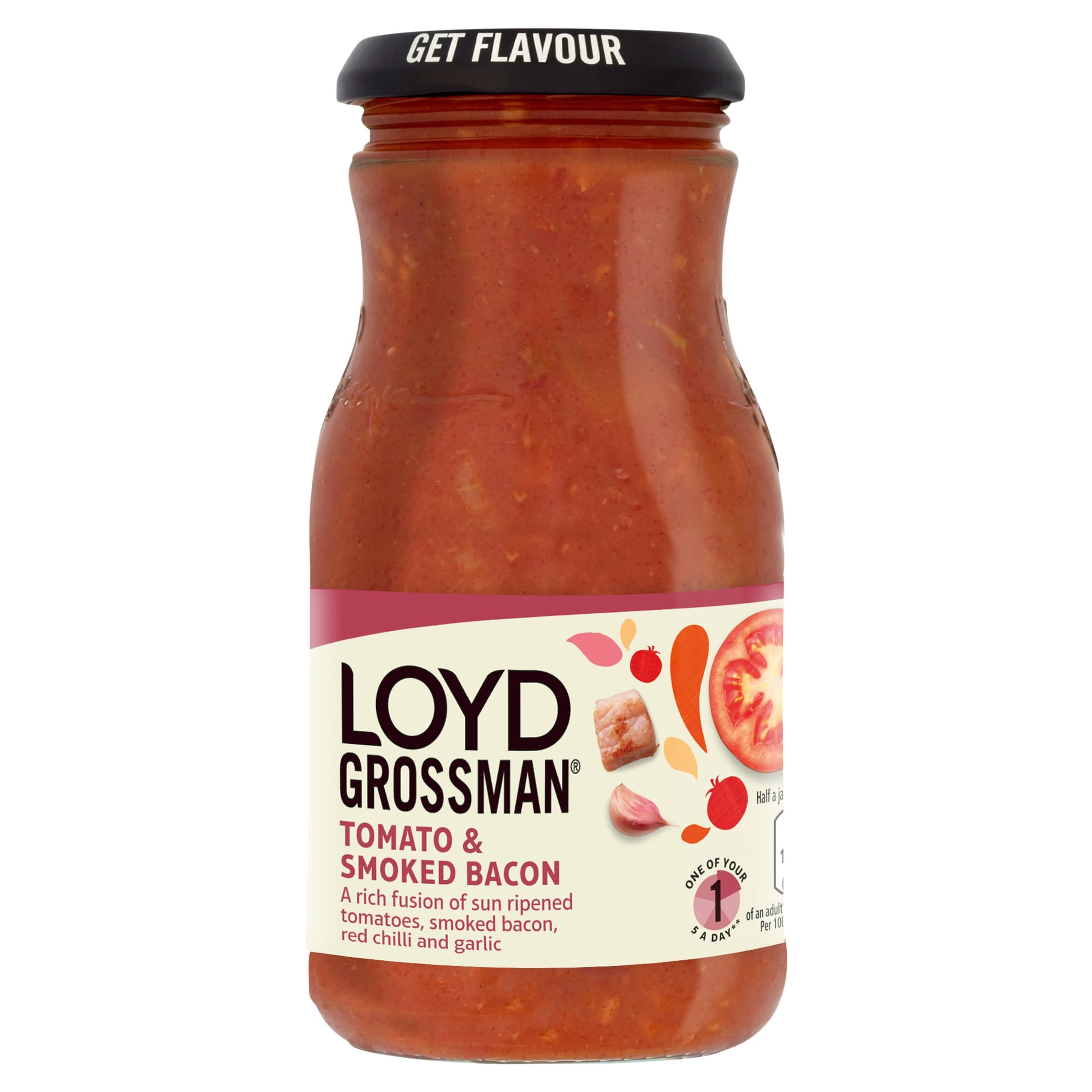 Loyd Grossman Italian Tomato & Smoked Bacon Sauce – Rich Tomato Base with Smoked Bacon & Red Chilli, 350g 6