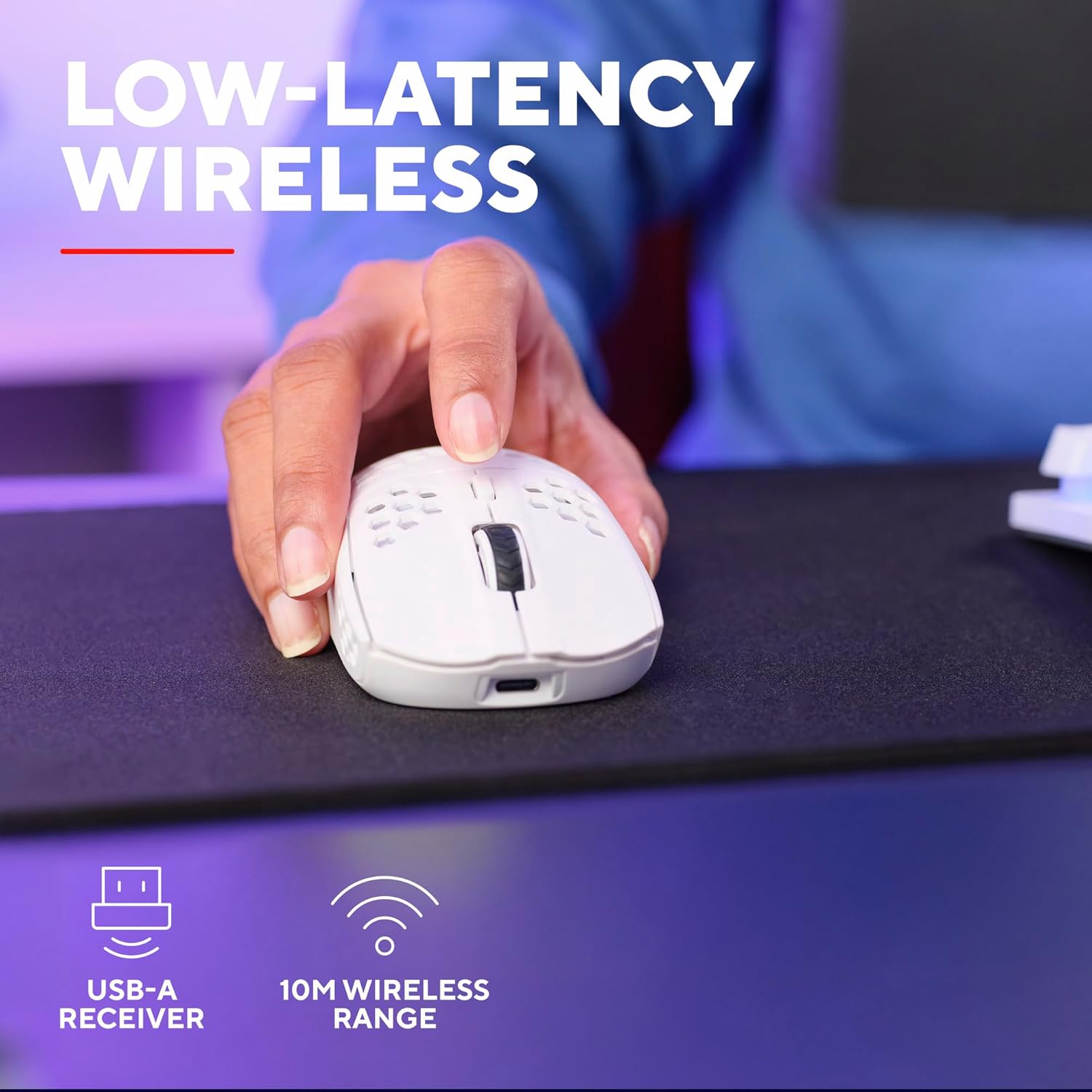 Trust GXT 929W Helox Wireless Gaming Mouse – Ultra-Lightweight 75g, 2.4GHz, Rechargeable, 800-4800 DPI, Honeycomb Design, White 7