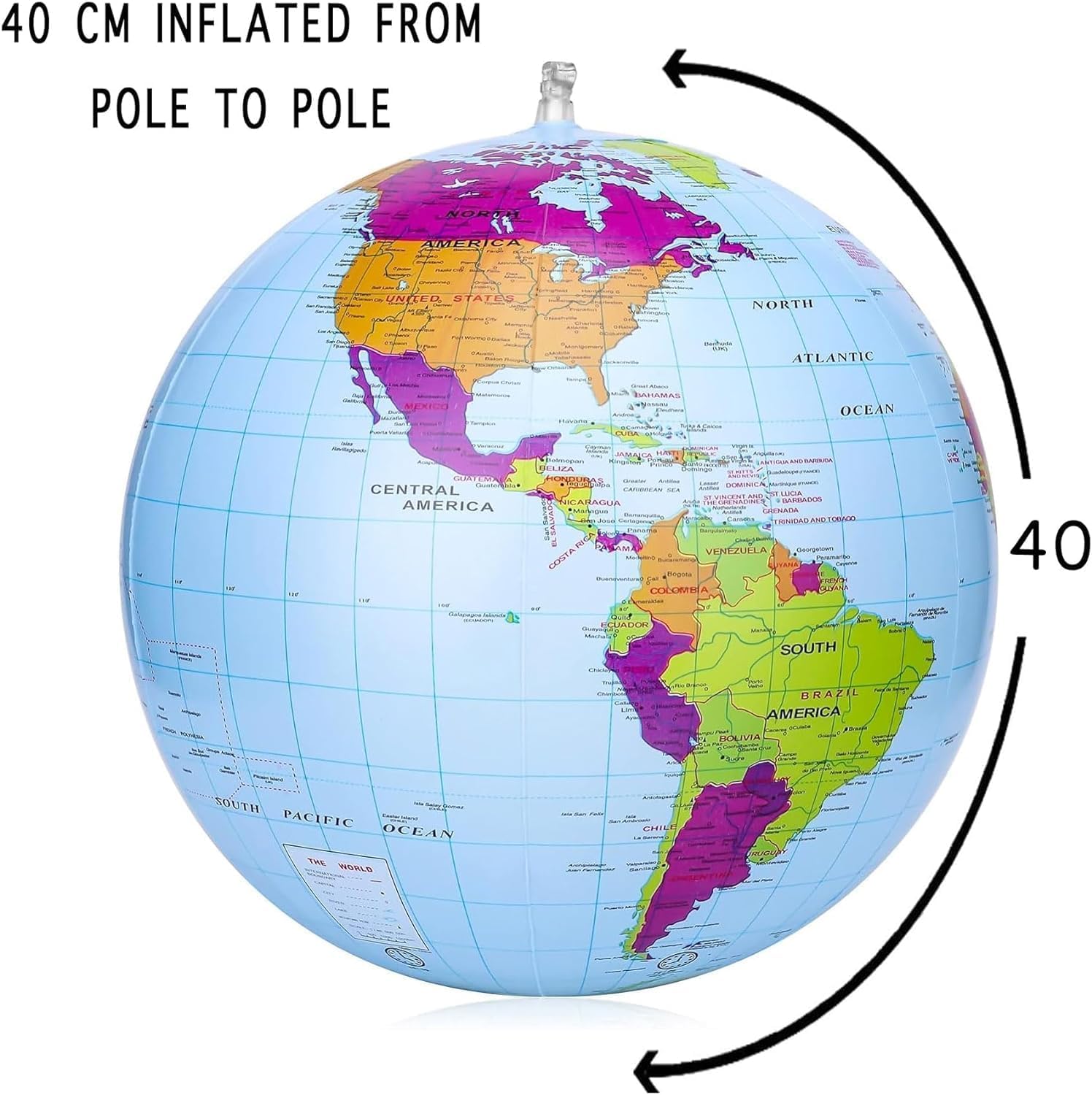 SHATCHI Inflatable World Globe - 15"/38cm Educational Geography Ball for Kids and Teachers 3