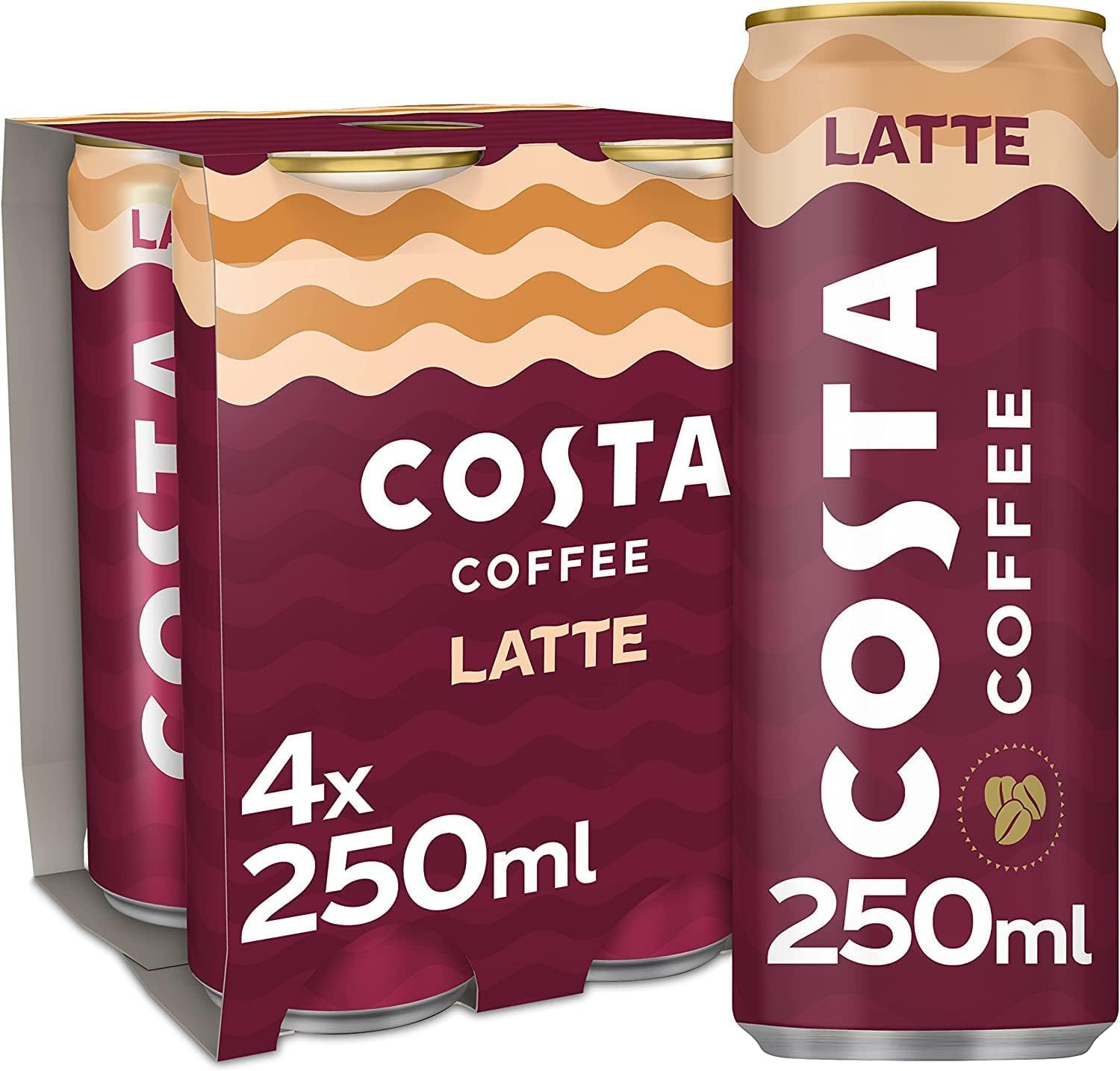 Costa Coffee Latte 4 x 250 ml - Creamy Ready-to-Drink Coffee with Mocha Italia Blend