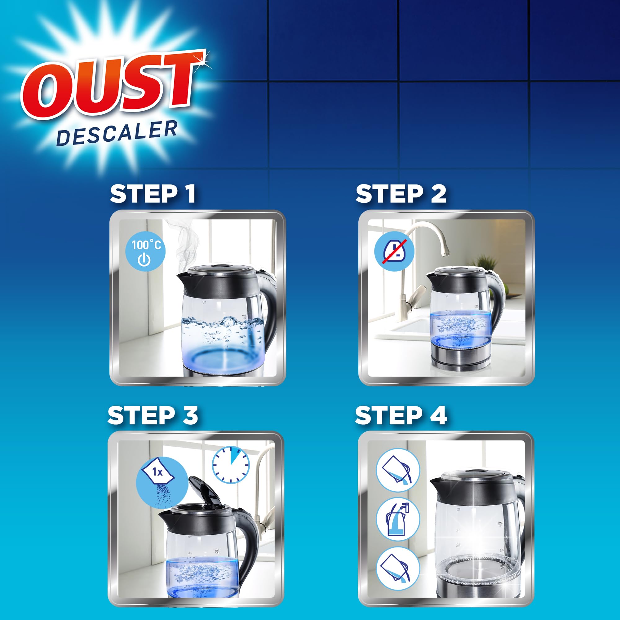 Oust Powerful All Purpose Descaler - Removes Up to 100% Limescale | 6 Pack (18 Sachets Total) 6