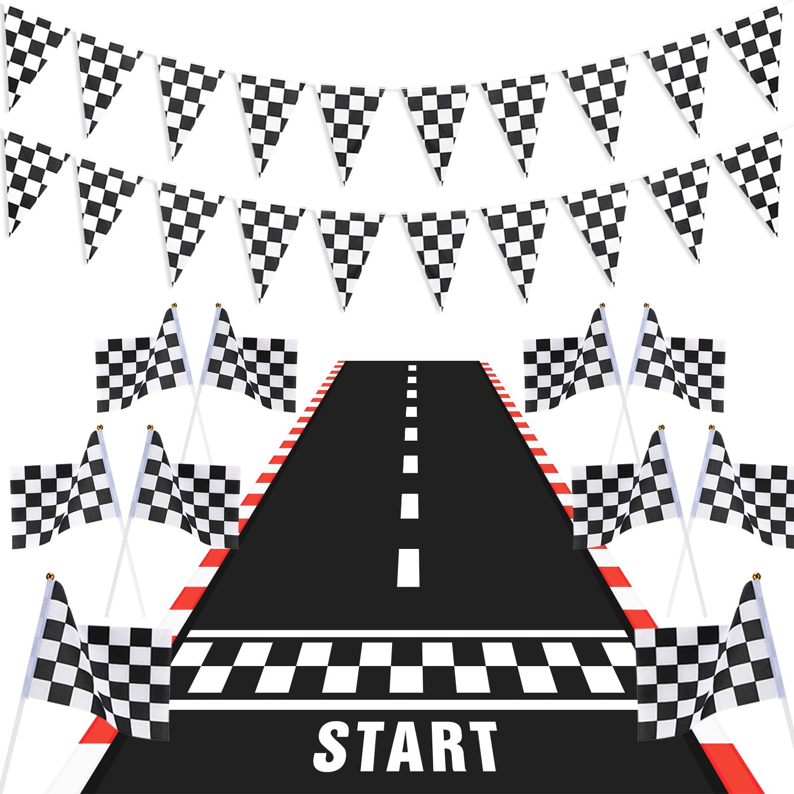 Tatuo Race Car Party Decorations Set - 12 Pieces | Racetrack Mat & Banners | Polyester 1