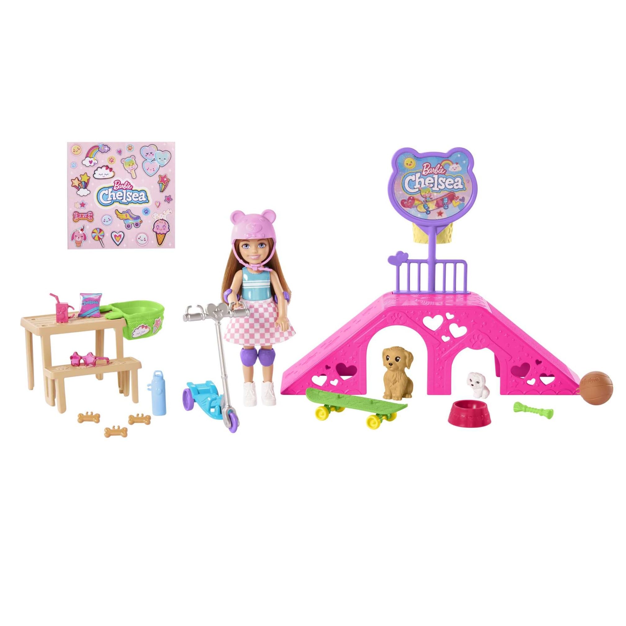 Barbie Chelsea Doll Skatepark Playset with 2 Puppies, Scooter & Skateboard - Ages 3+ 8