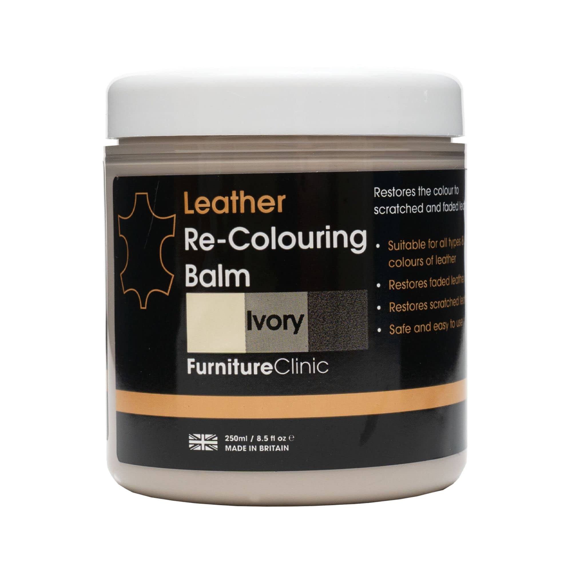 Furniture Clinic Leather Recolouring Balm - Ivory Shade for Faded & Scratched Sofas, Car Seats, Shoes, and Clothing 1
