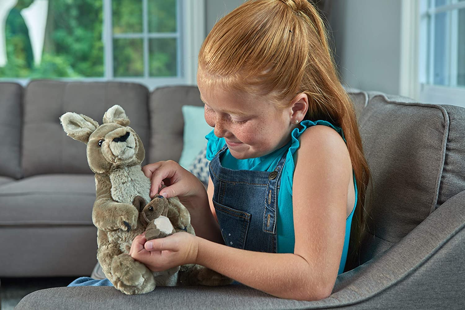WILD REPUBLIC Kangaroo Plush Toy - 30 cm Grey Cuddlekins, Surface Washable