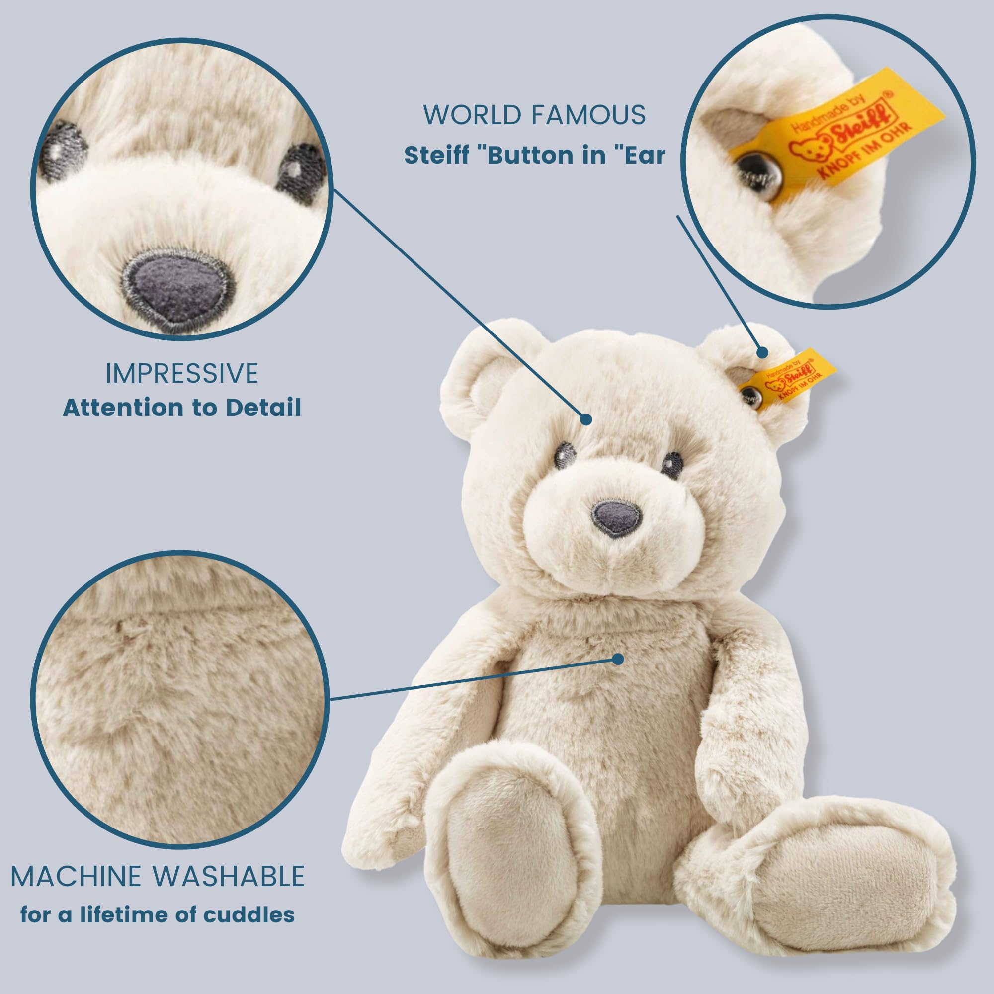 Steiff Bearzy Teddy Bear - Plush Soft Cuddly Friend for Babies, Beige