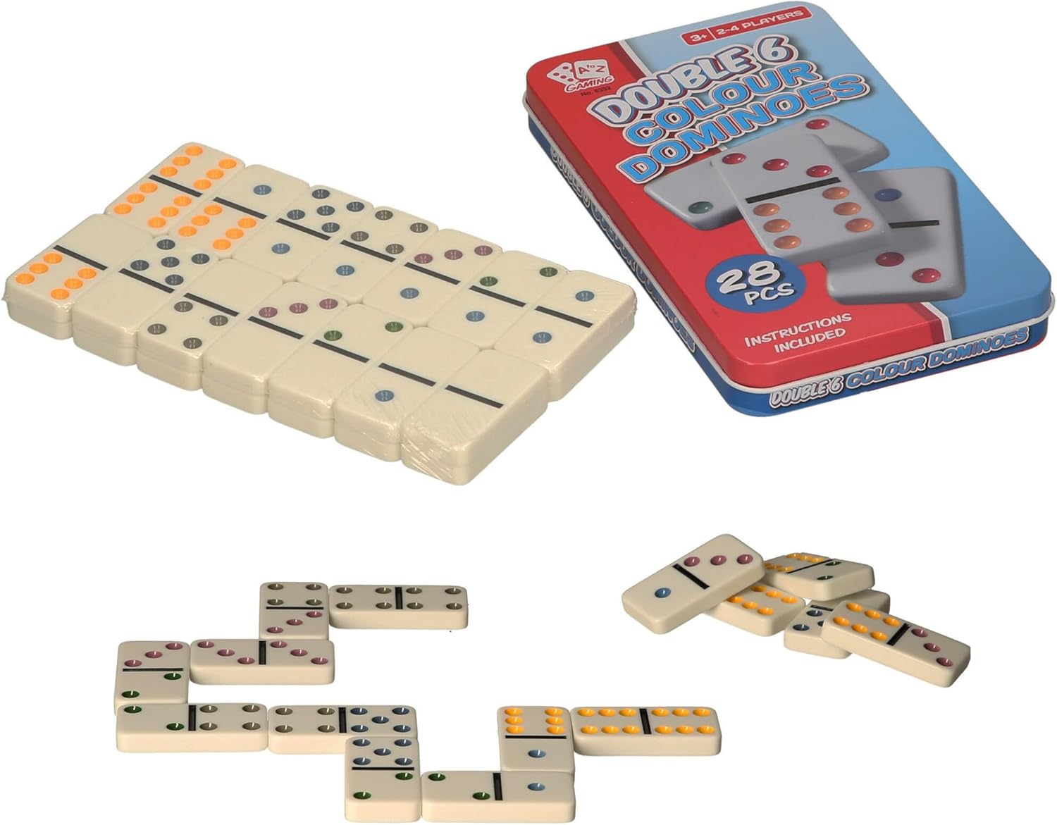 Atoz Double 6 Colour Dominoes Set in Tin Box 4