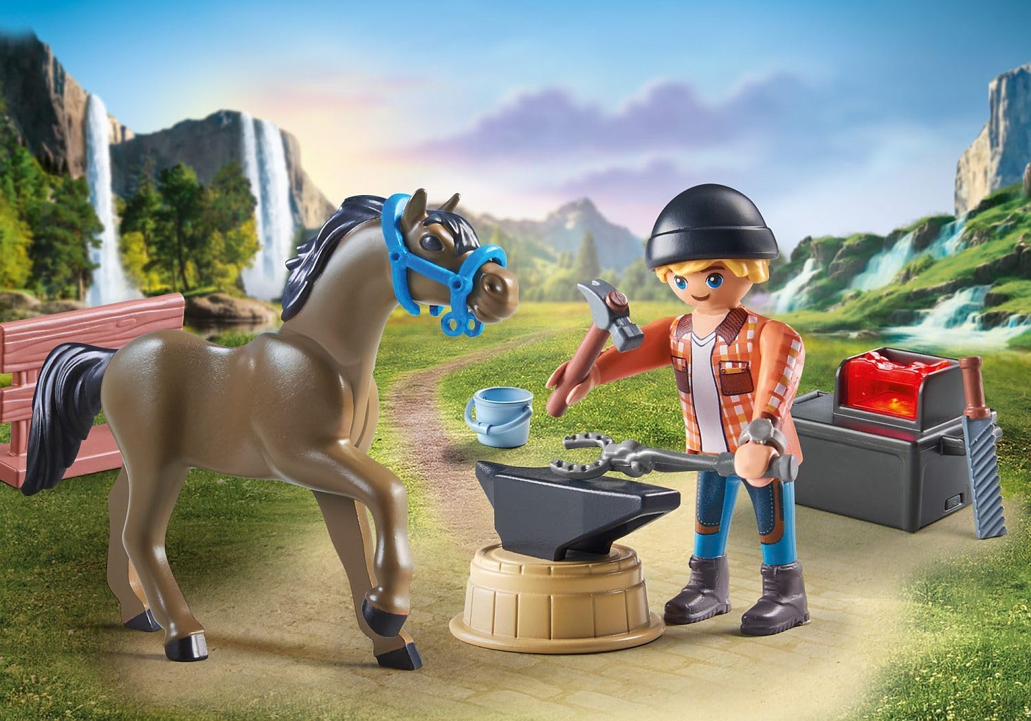Playmobil 71497 Horses of Waterfall - Farrier Ben and Achilles, Interactive Playset for Ages 4+ 3