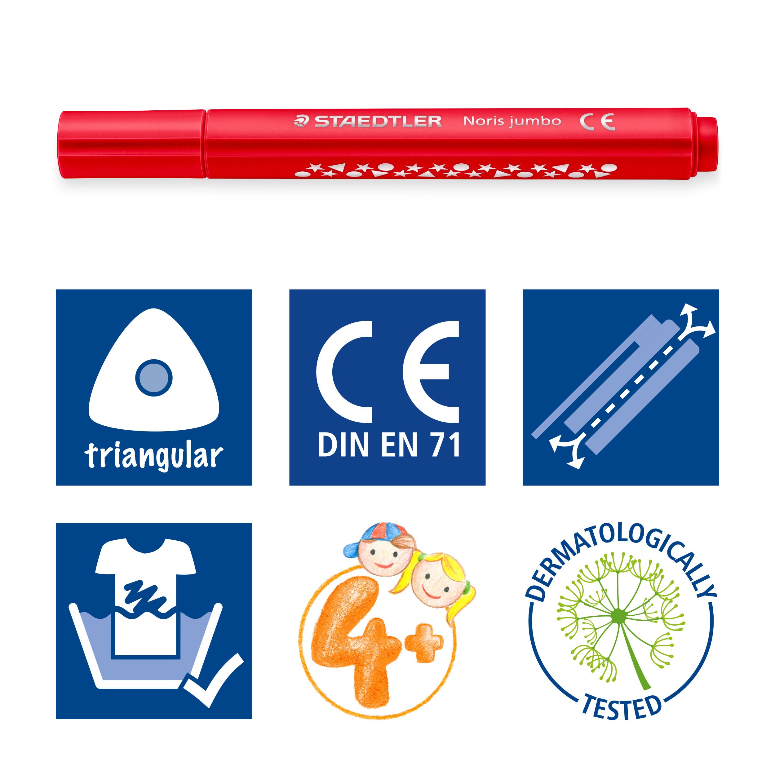 STAEDTLER Noris Jumbo Colouring Markers - Chunky Triangular Pen for Toddlers | Pack of 10 Assorted Colours 5