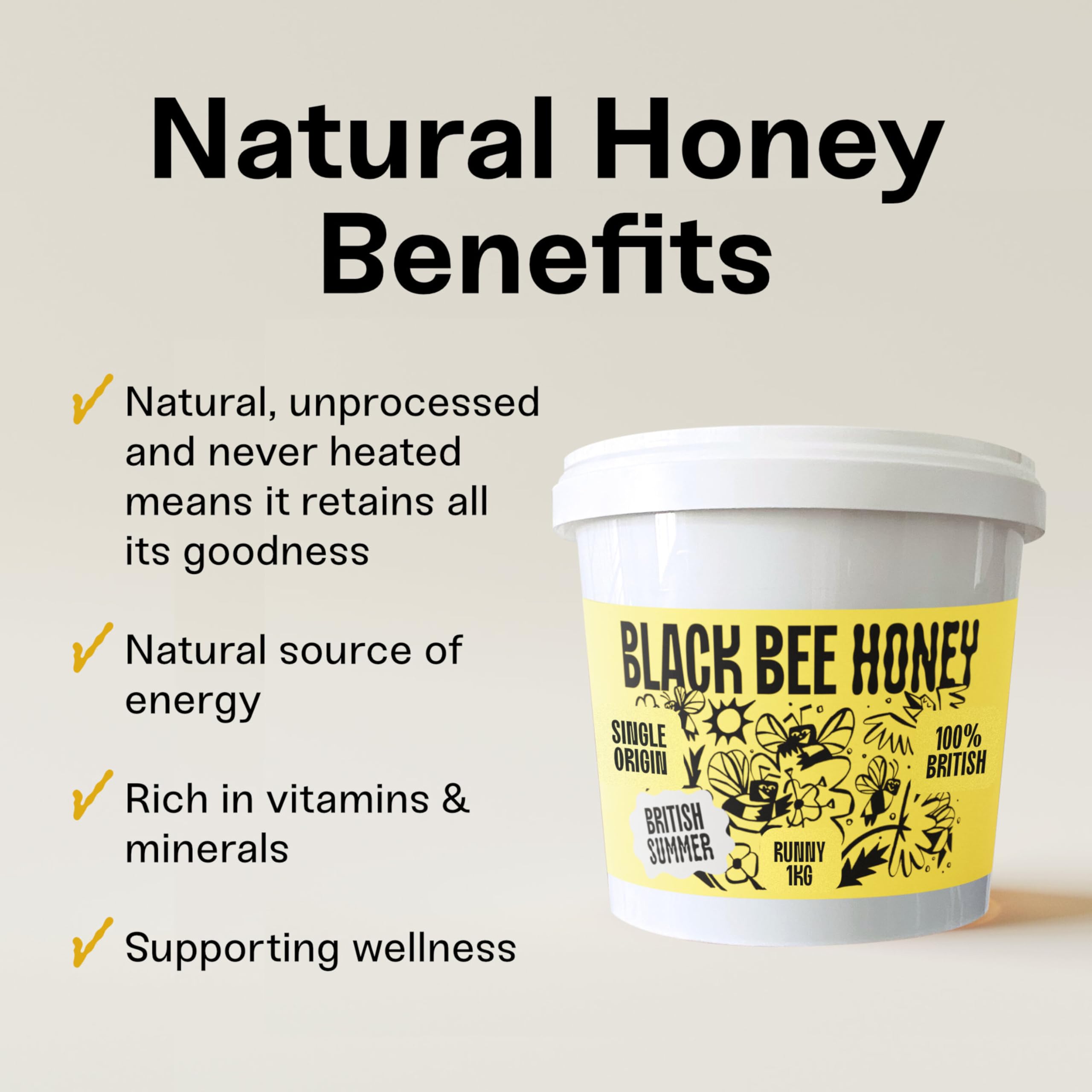 Britischer Sommerhonig – rein und natürlich, aus einer einzigen Herkunft, nicht pasteurisiert, 1 kg Plastikbehälter 6