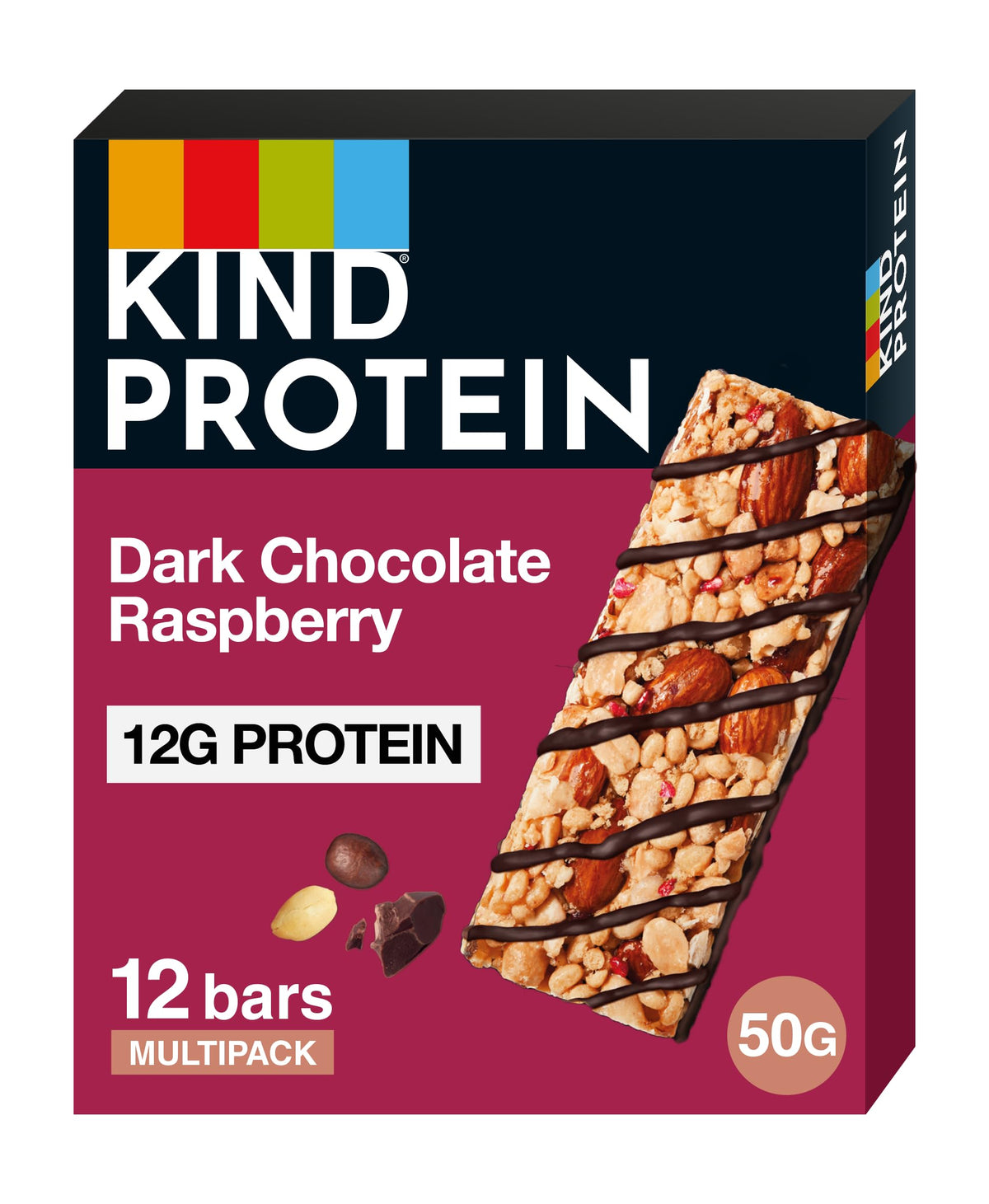 KIND Protein Bars, Dark Chocolate Raspberry - 12g Protein, High Fibre, Pack of 12