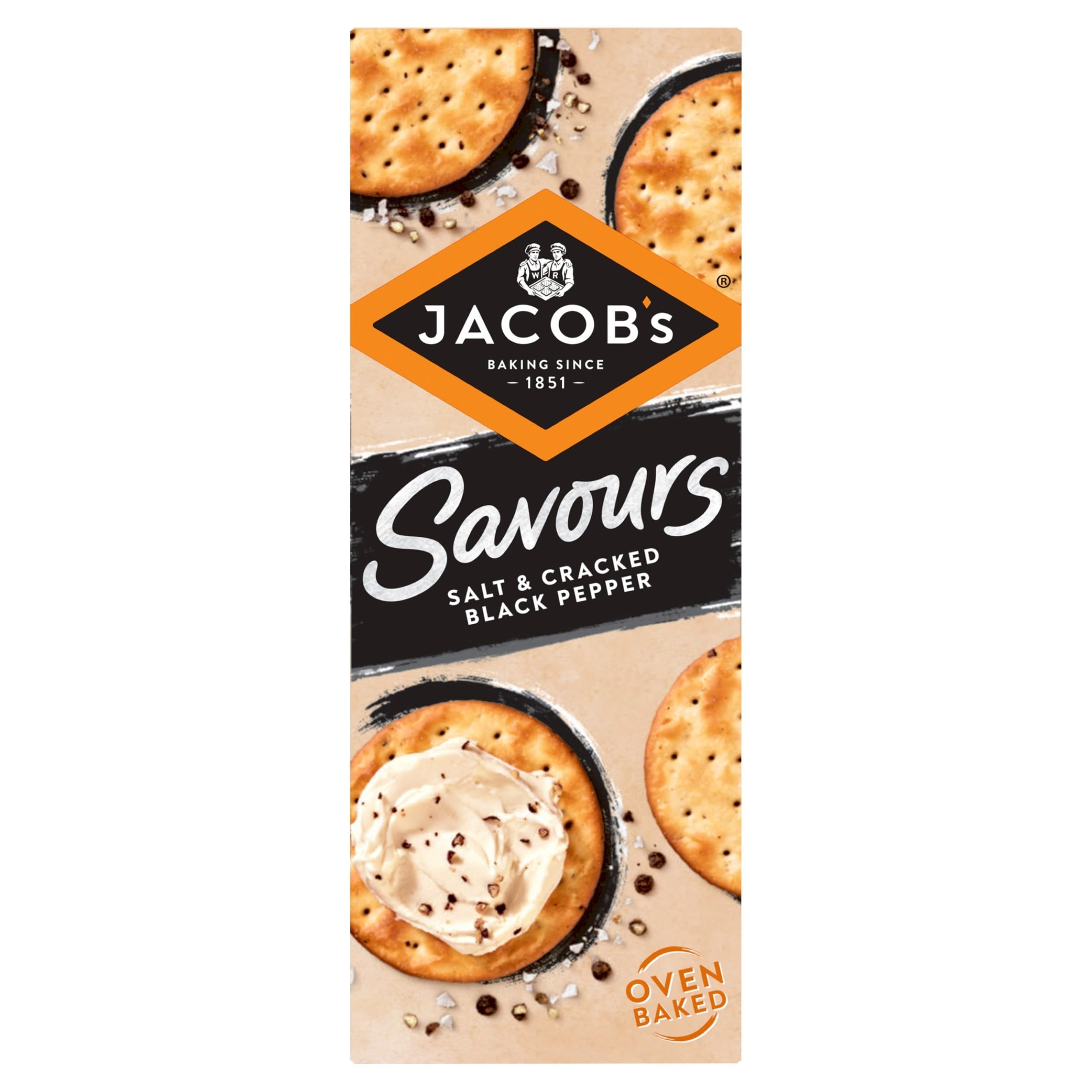 Jacob's Savours Bakes Salt and Cracked Black Pepper Crackers, 200g