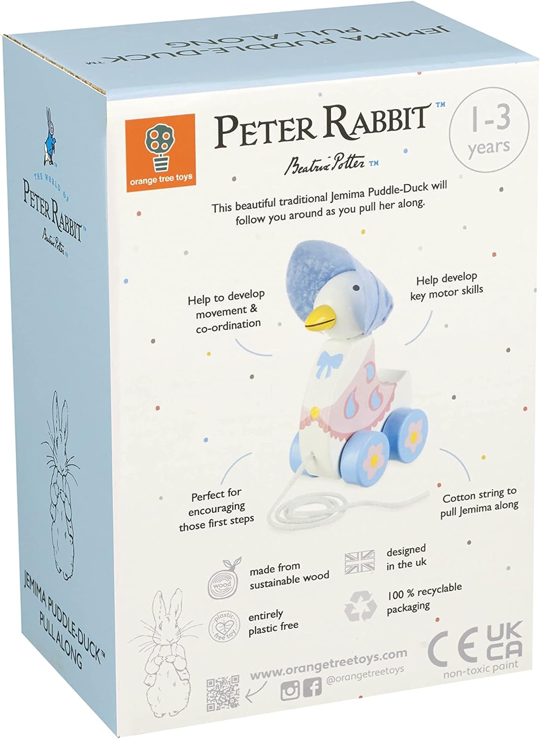 Orange Tree Toys Jemima Puddle Duck Pull Along - Licensed Peter Rabbit Wooden Toy for Toddlers 3