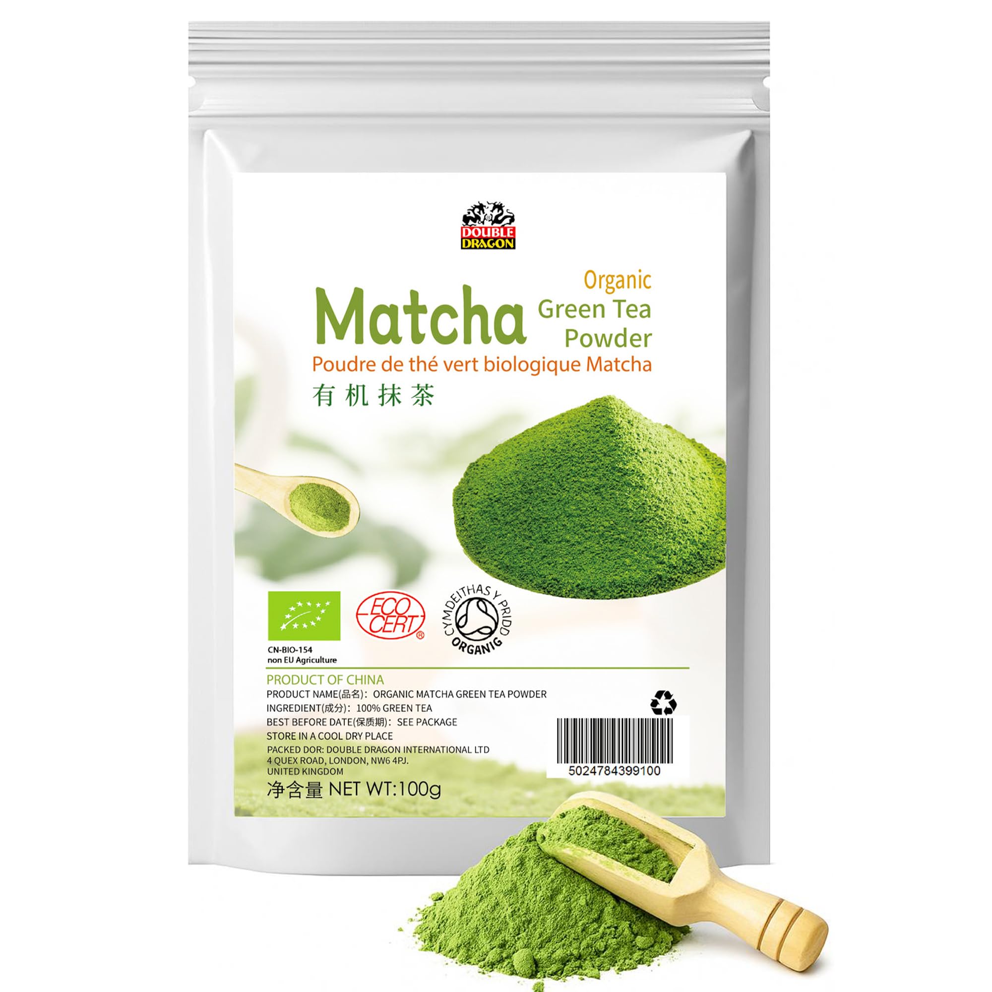 Double Dragon 100g Organic Matcha Green Tea Powder | Premium Grade | Antioxidant-Rich | Vegan