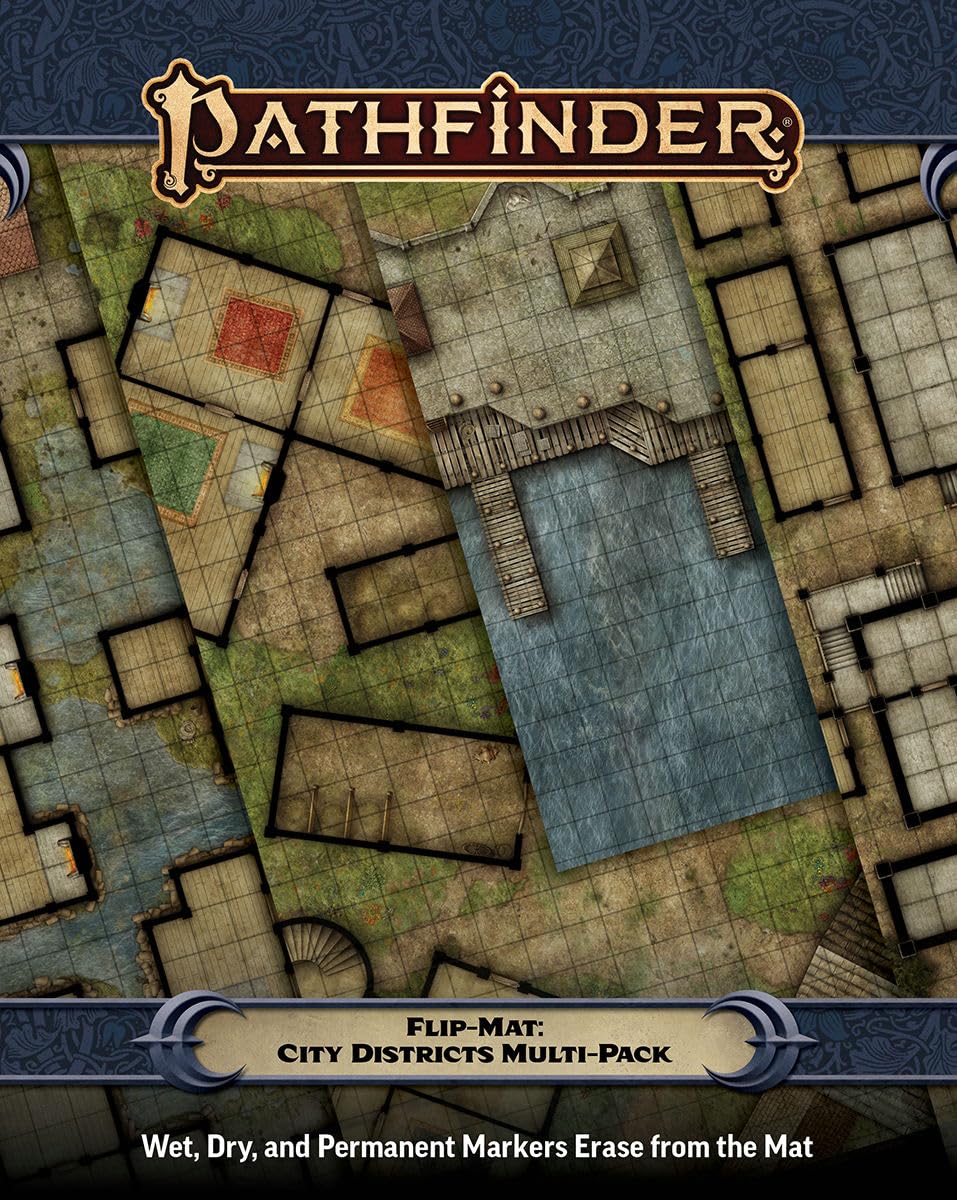 Paizo Pathfinder Flip-Mat: City Districts Multi-Pack | Fantasy Metropolis Maps | Reusable Surface