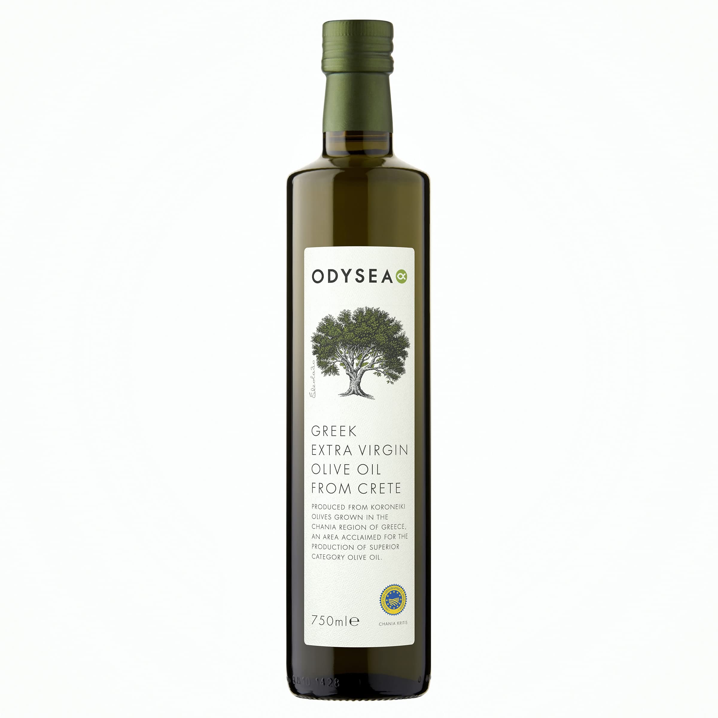 Odysea PGI Extra Virgin Olive Oil, Cold-Extracted Koroneiki Olives, Chania Crete, 750ml Glass Bottle