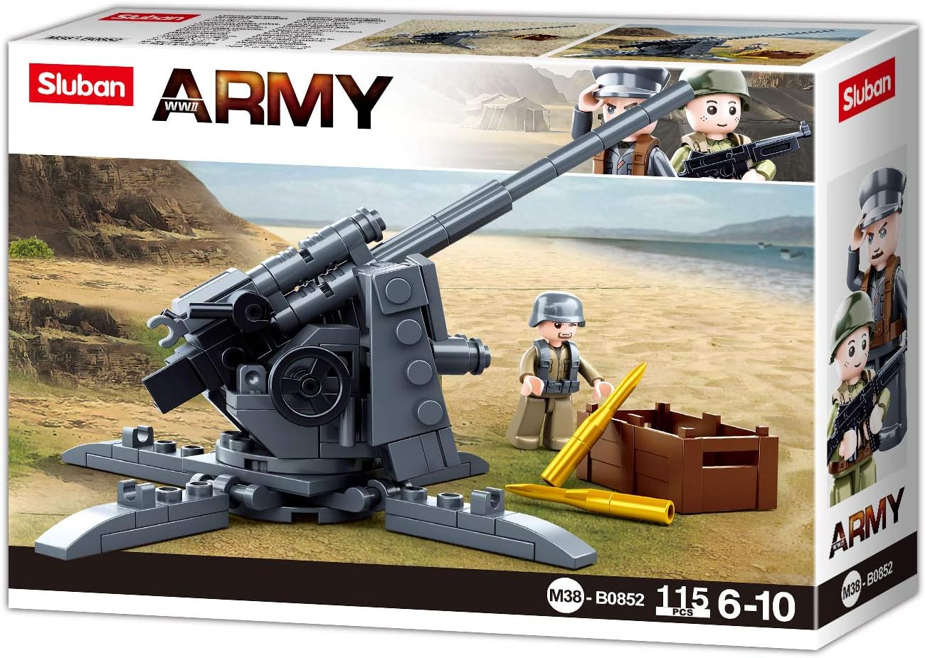 Sluban M38-B0852 88mm Flak Anti-Tank Gun Building Set - 115-Piece WWII Military Model for Kids 3+ 4