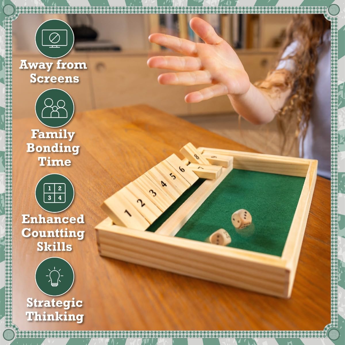 Toyrific Shut The Box Wooden Dice Game - 9 Number Classic Board Game 11