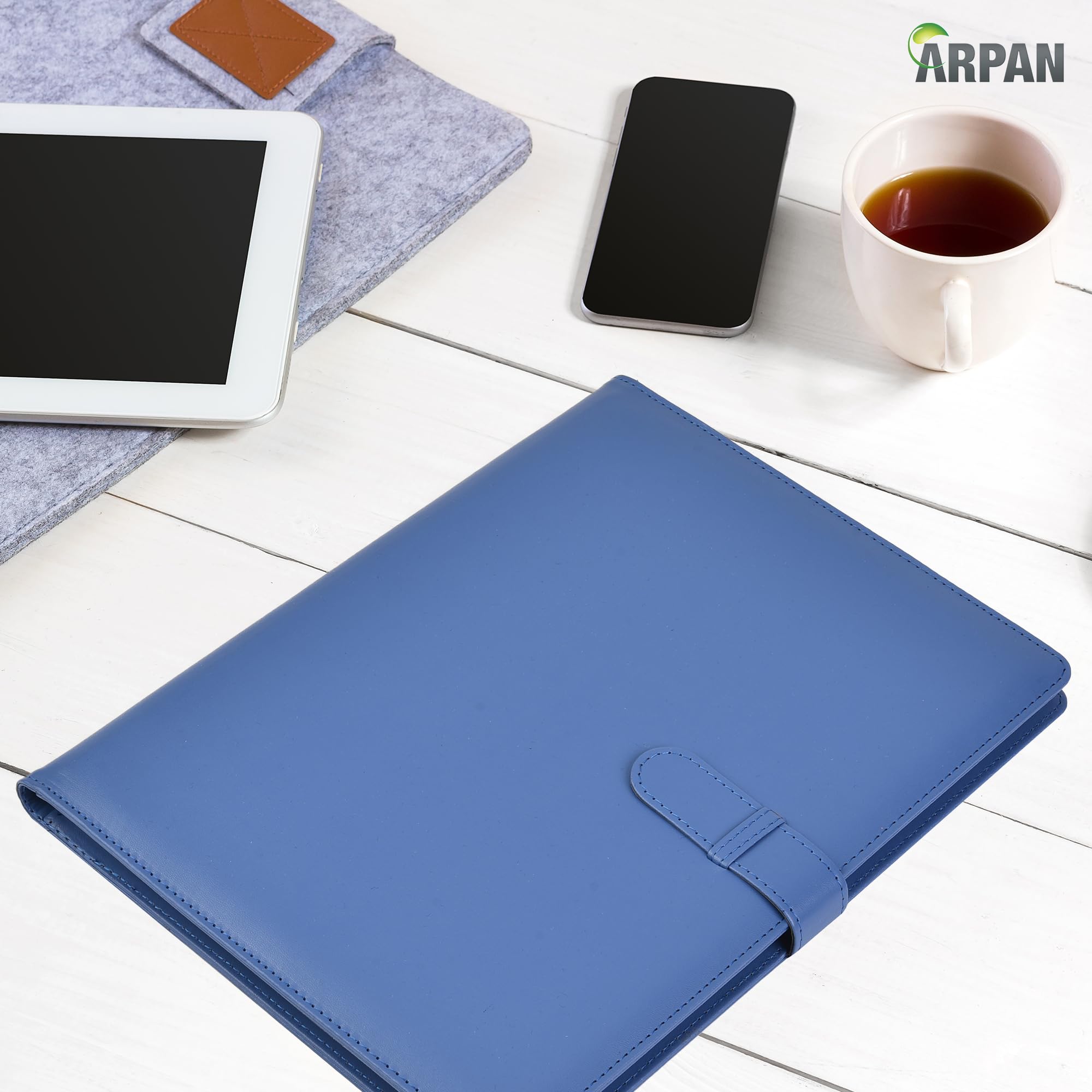 ARPAN A4 Certificate Folder Display Book - 36 Pockets | Blue Faux Leather | Soft Padded Cover 4