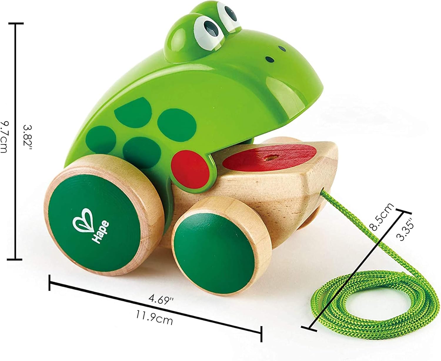 Hape - Frog Pull Along Wooden Fly-Eating Toddler Toy, Multicoloured