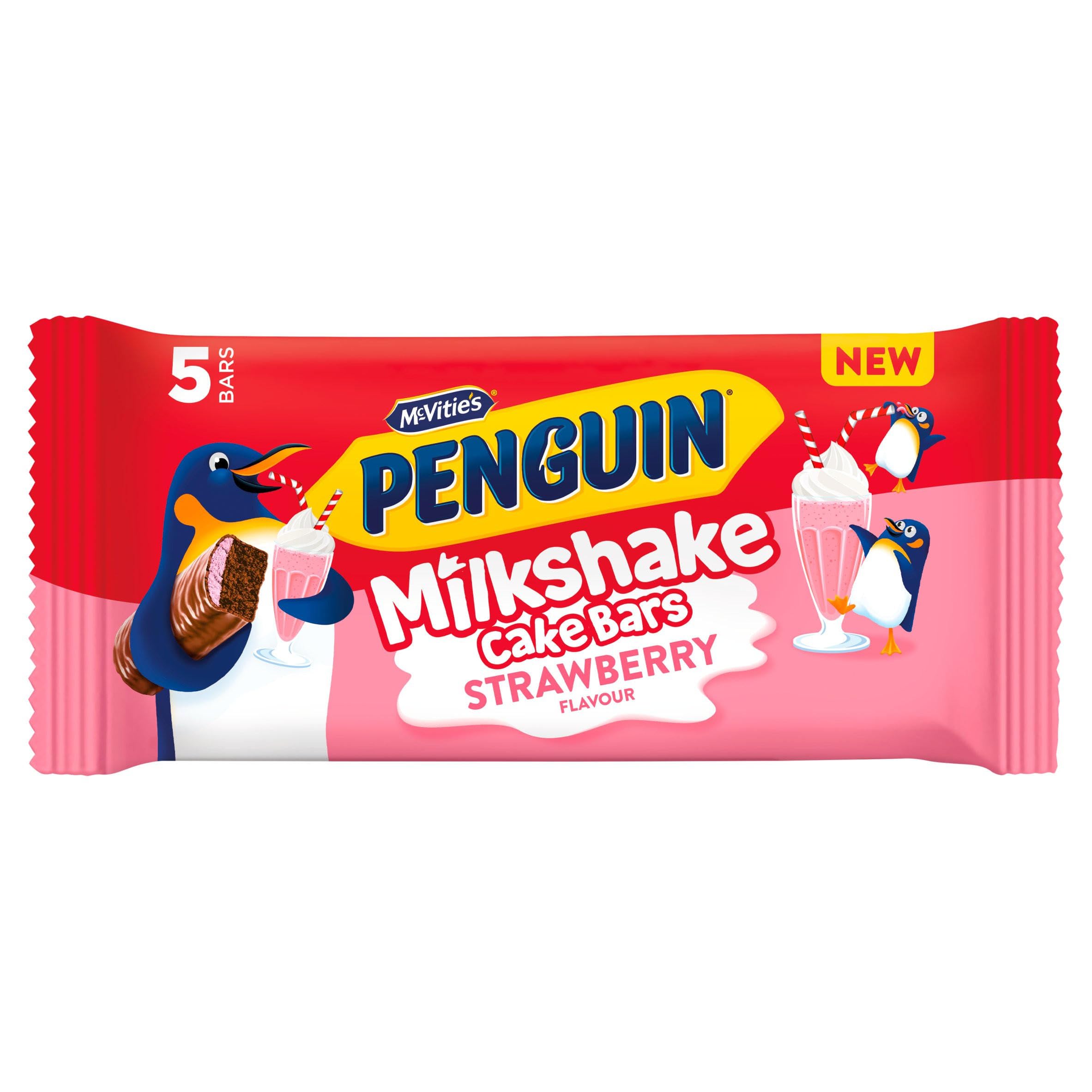 McVitie's Penguin Milkshake Cake Bars - Strawberry Flavour Snacks, 5 Pack, 122 g
