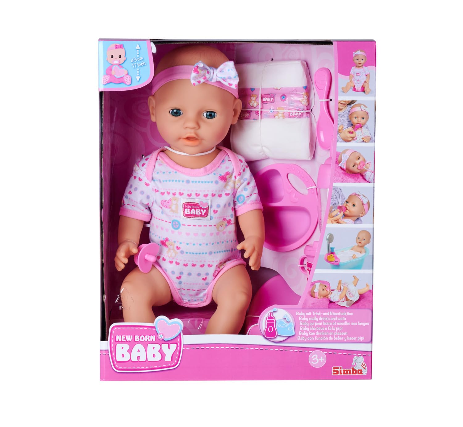 Simba New Born Baby Doll with Drink and Wet Function | 38 cm Vinyl Doll | Ages 3+ 8