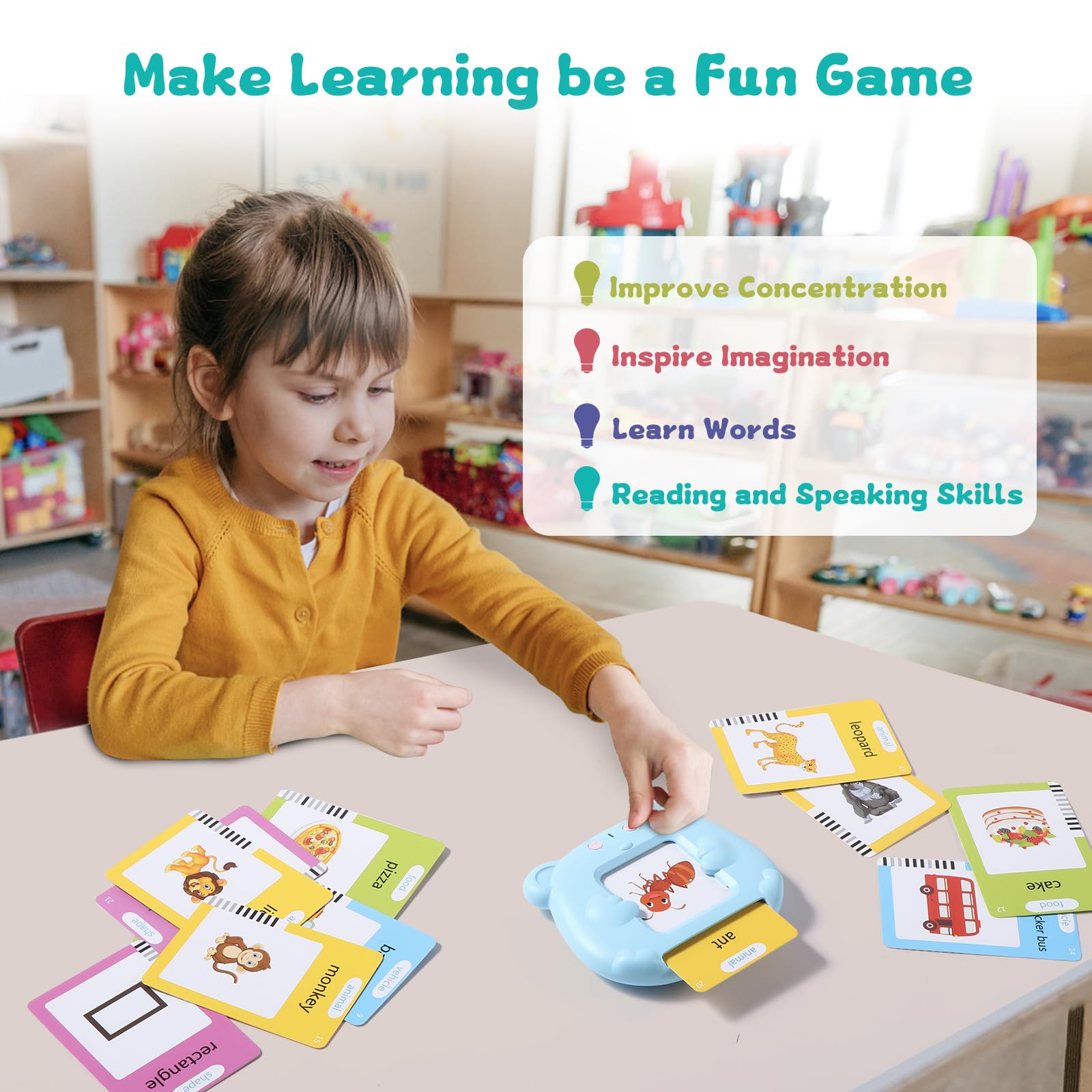 Oderra Talking Flash Cards for Toddlers - 224 Words Interactive Learning Toy for Ages 3+ 3