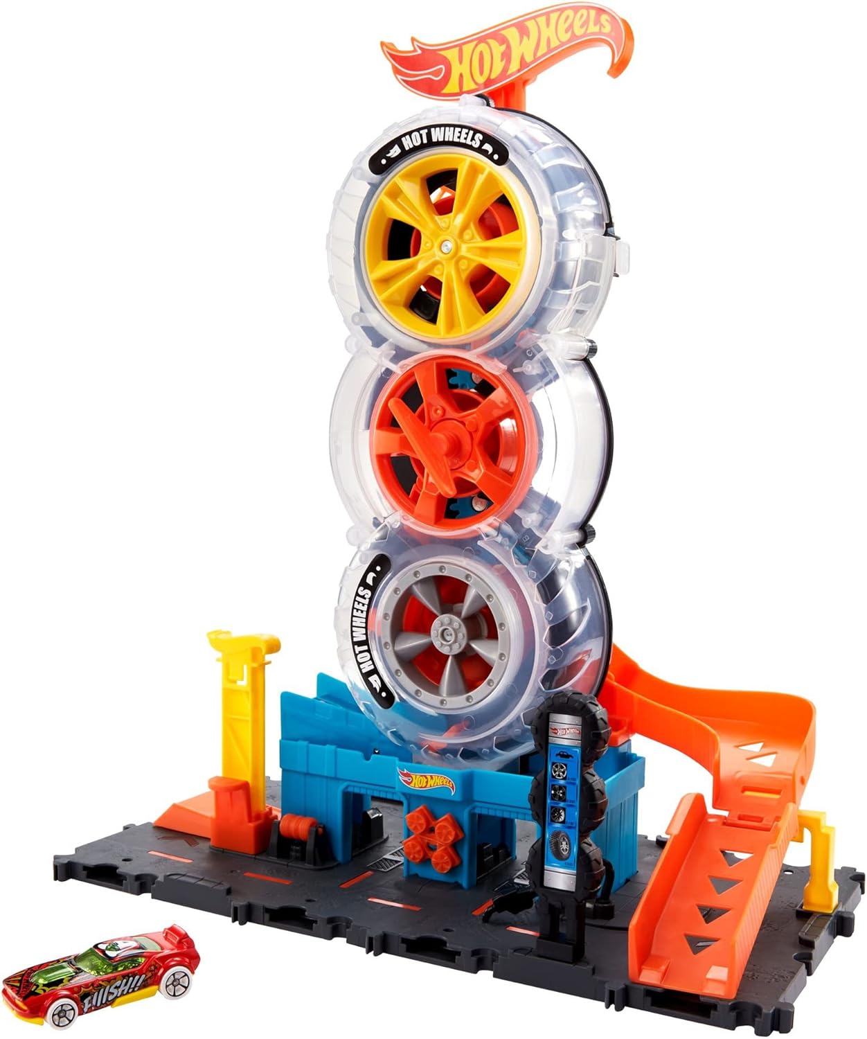 Hot Wheels City Super Twist Tire Shop Playset - Spin Key Action for Kids 5 Years and Up