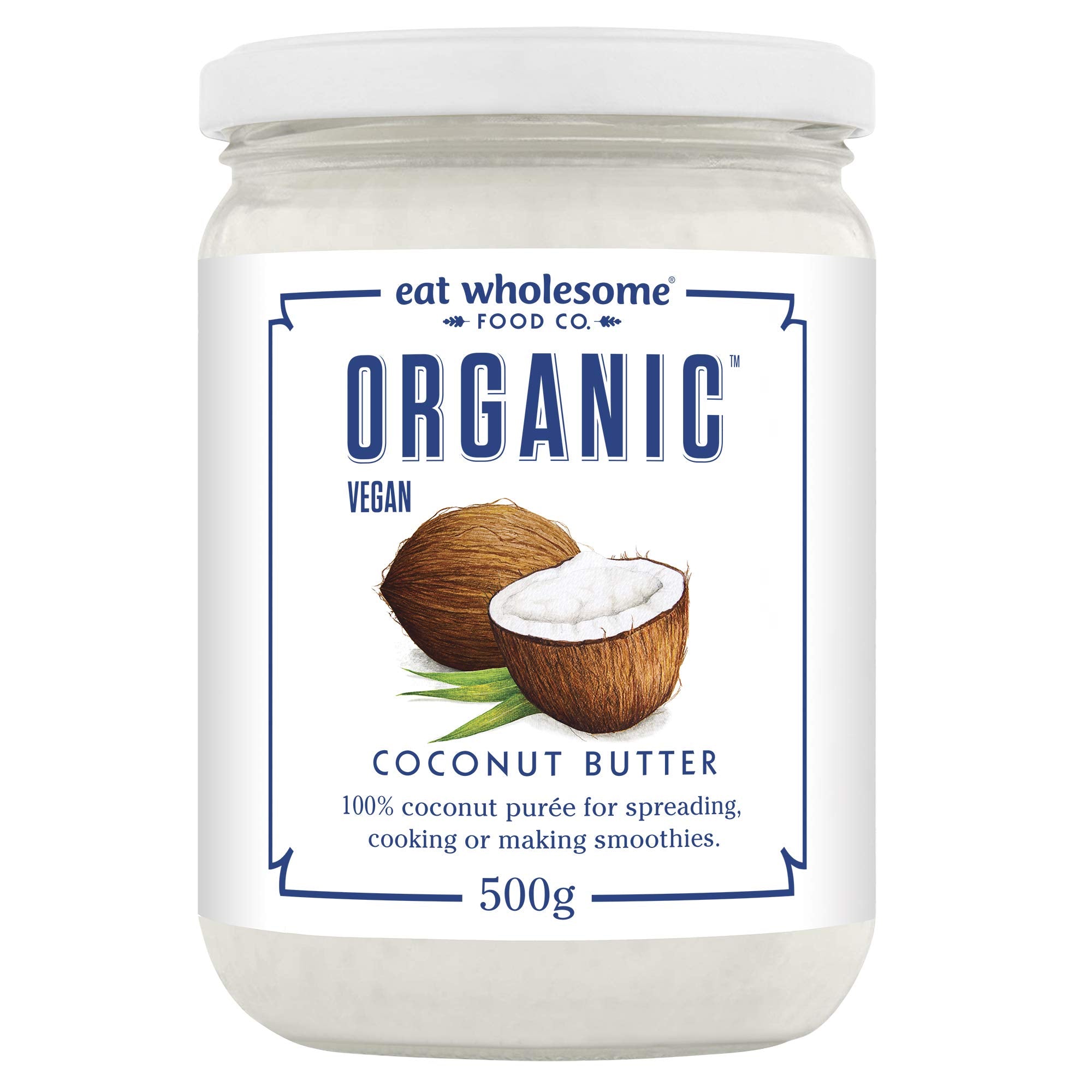 Eat Wholesome Organic Creamed Coconut Butter, 500g - 100% Natural Coconut Purée in Glass Jar