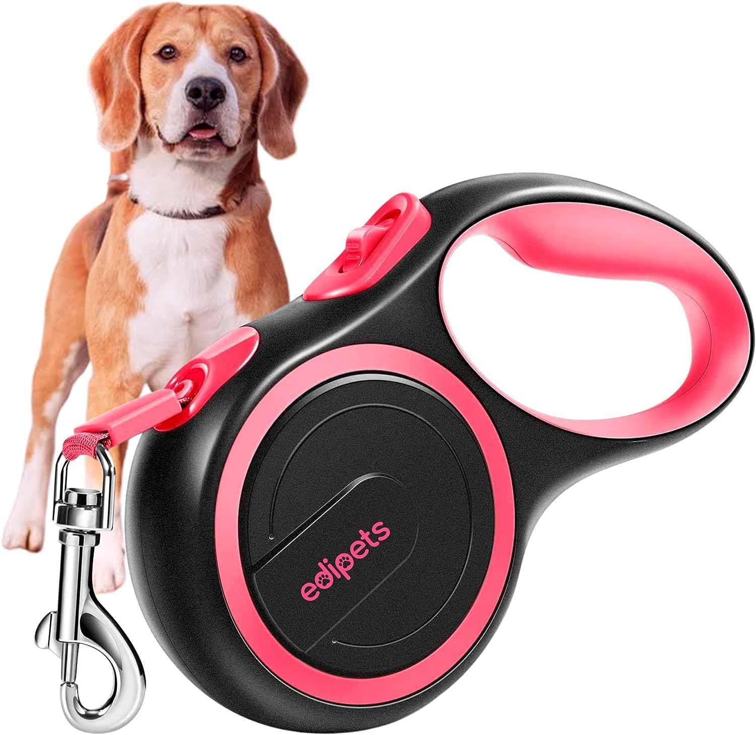 Edipets Extendable Dog Leash - Retractable Nylon Lead | 8 Metres | Pink