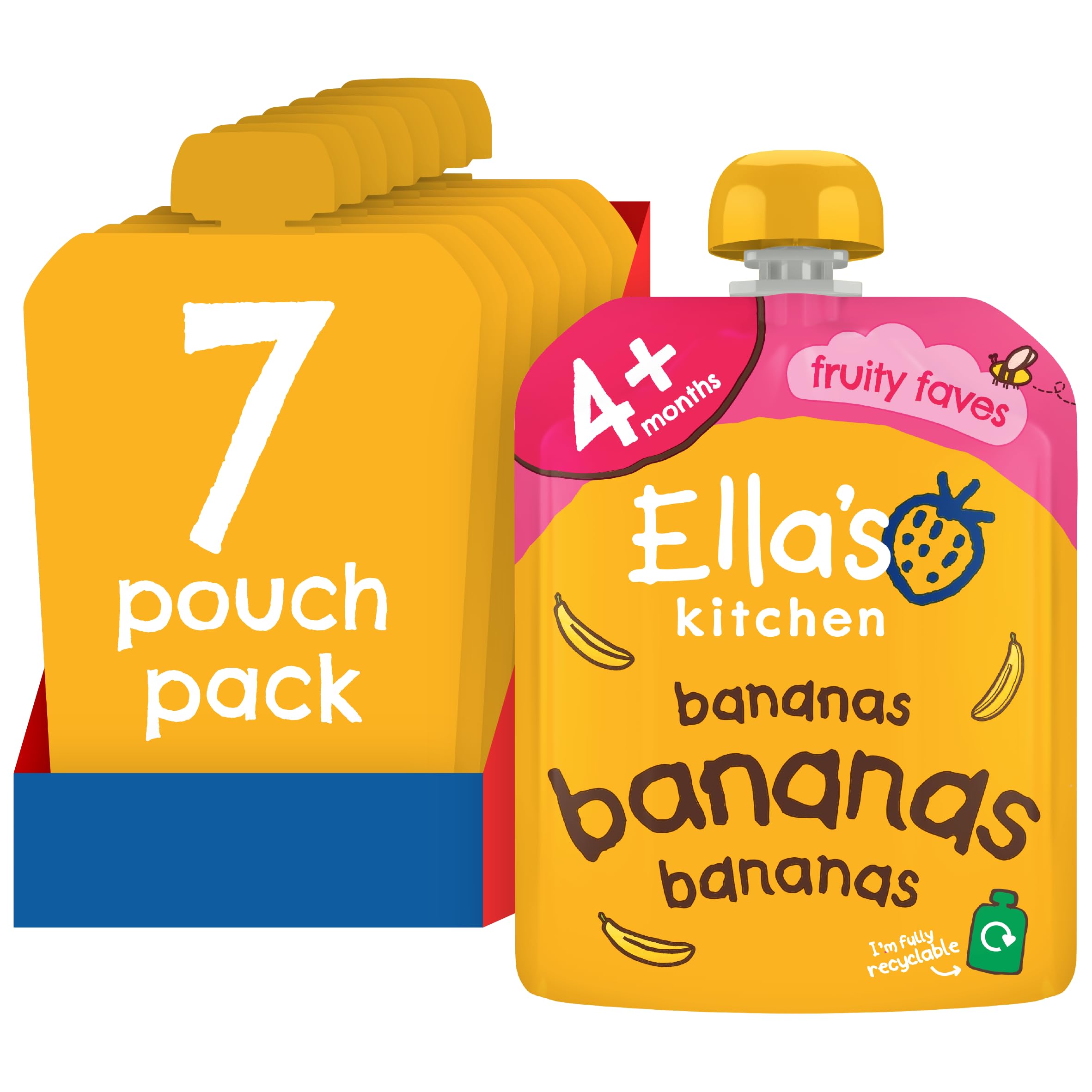 Ella's Kitchen First Taste Bananas Puree - Organic, 4+ Months, Pack of 7 x 70g 1