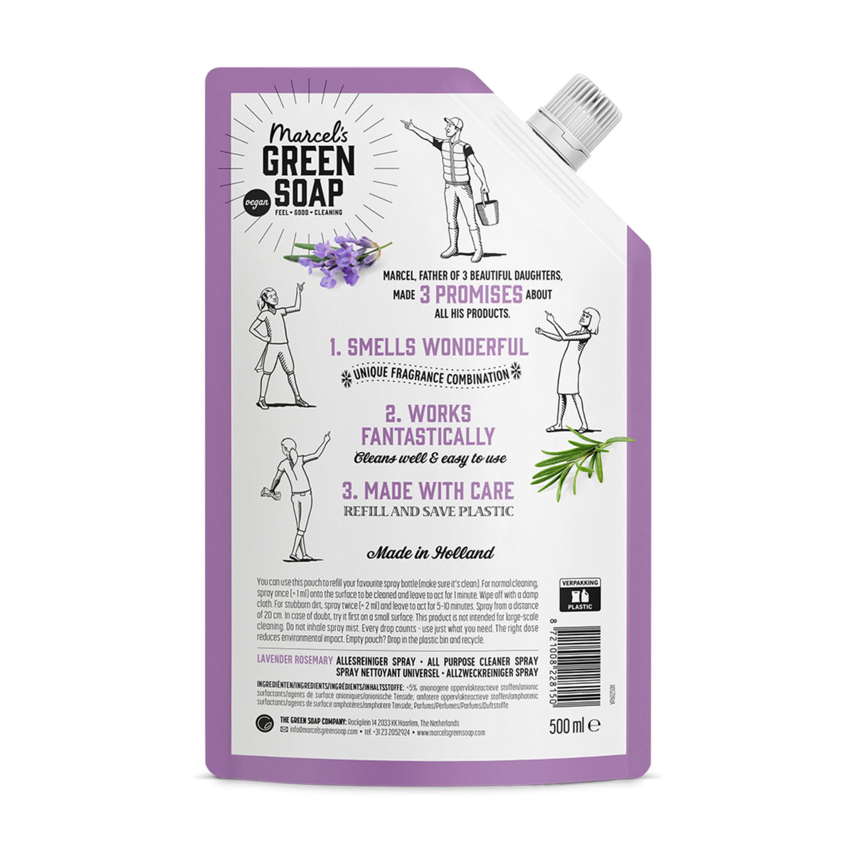 Marcel's Green Soap All-Purpose Cleaner Spray Refill - Lavender & Rosemary, 500 ml, Biodegradable