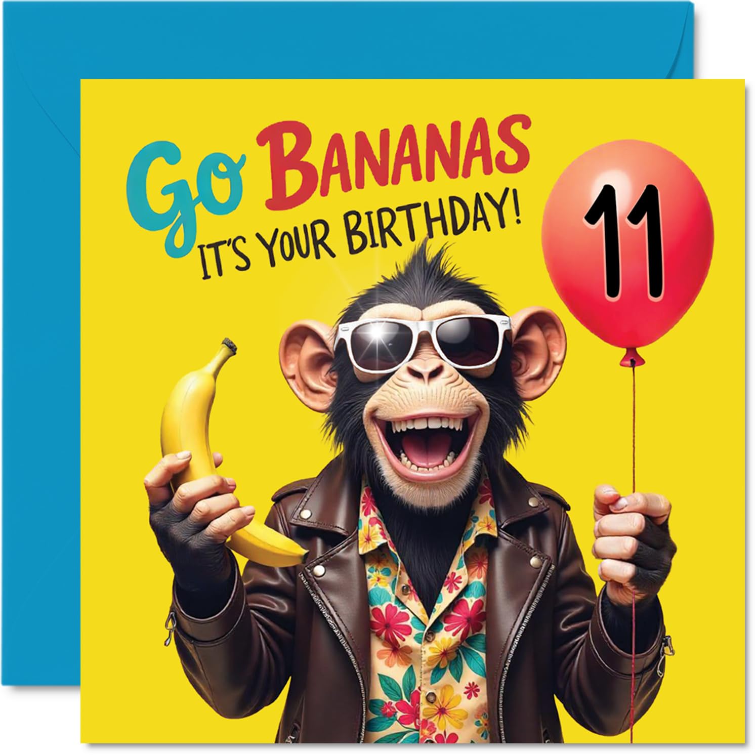 Stuff4 11th Birthday Card for Boys & Girls - Monkey Go Bananas Design | 145mm x 145mm 1