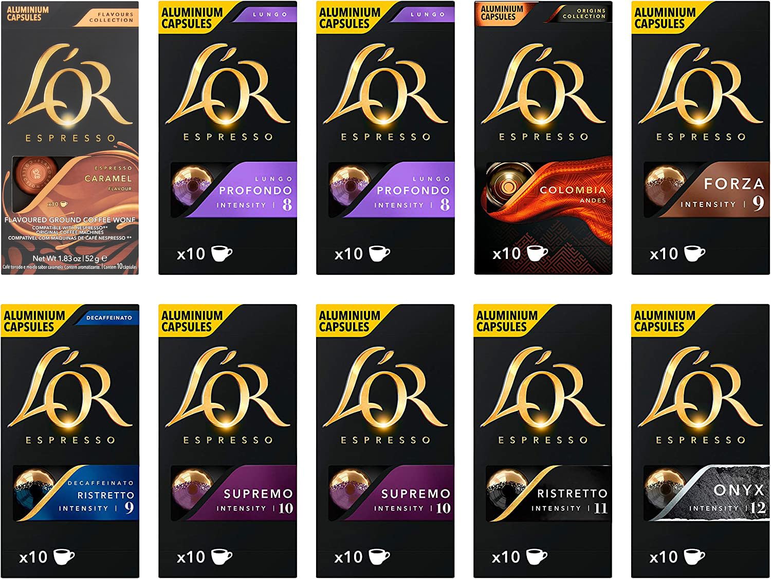 L'OR Espresso Variety Pack Nespresso Compatible Coffee Pods (Pack of 10, 100 Capsules)