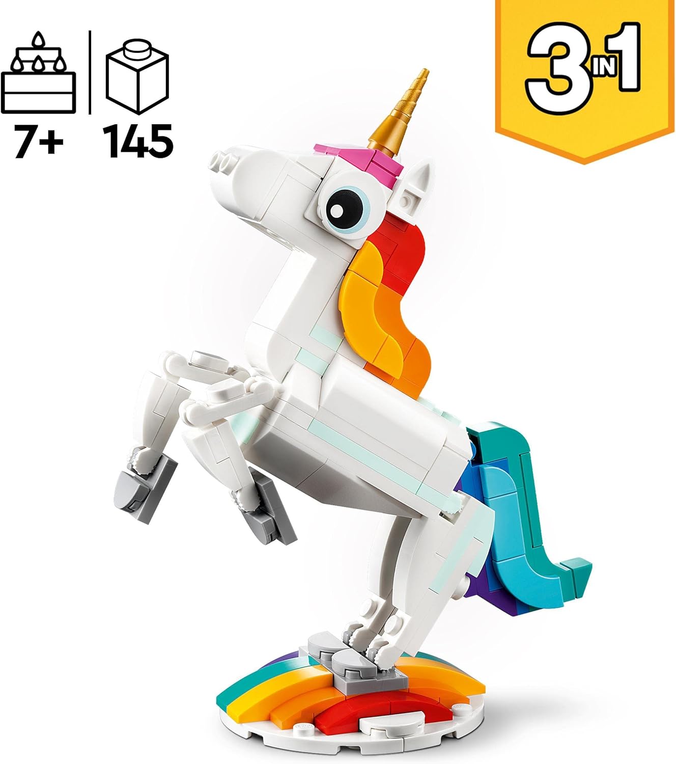 LEGO Creator 3 in 1 Magical Unicorn Toy - Rebuildable Seahorse & Peacock Set for Kids 7+