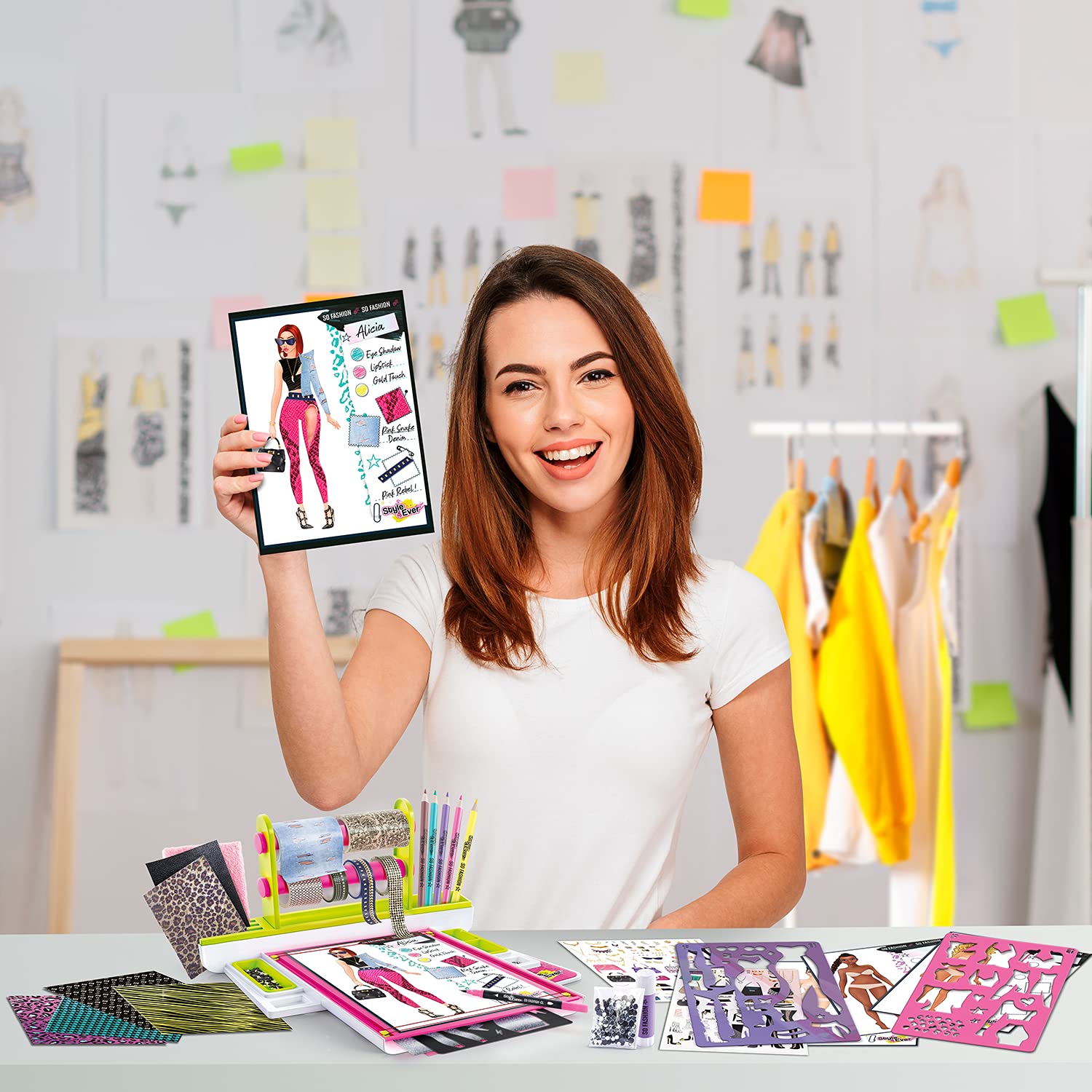 Fashion Designer Studio - Real Adhesive Fabrics & Design Kit for Kids